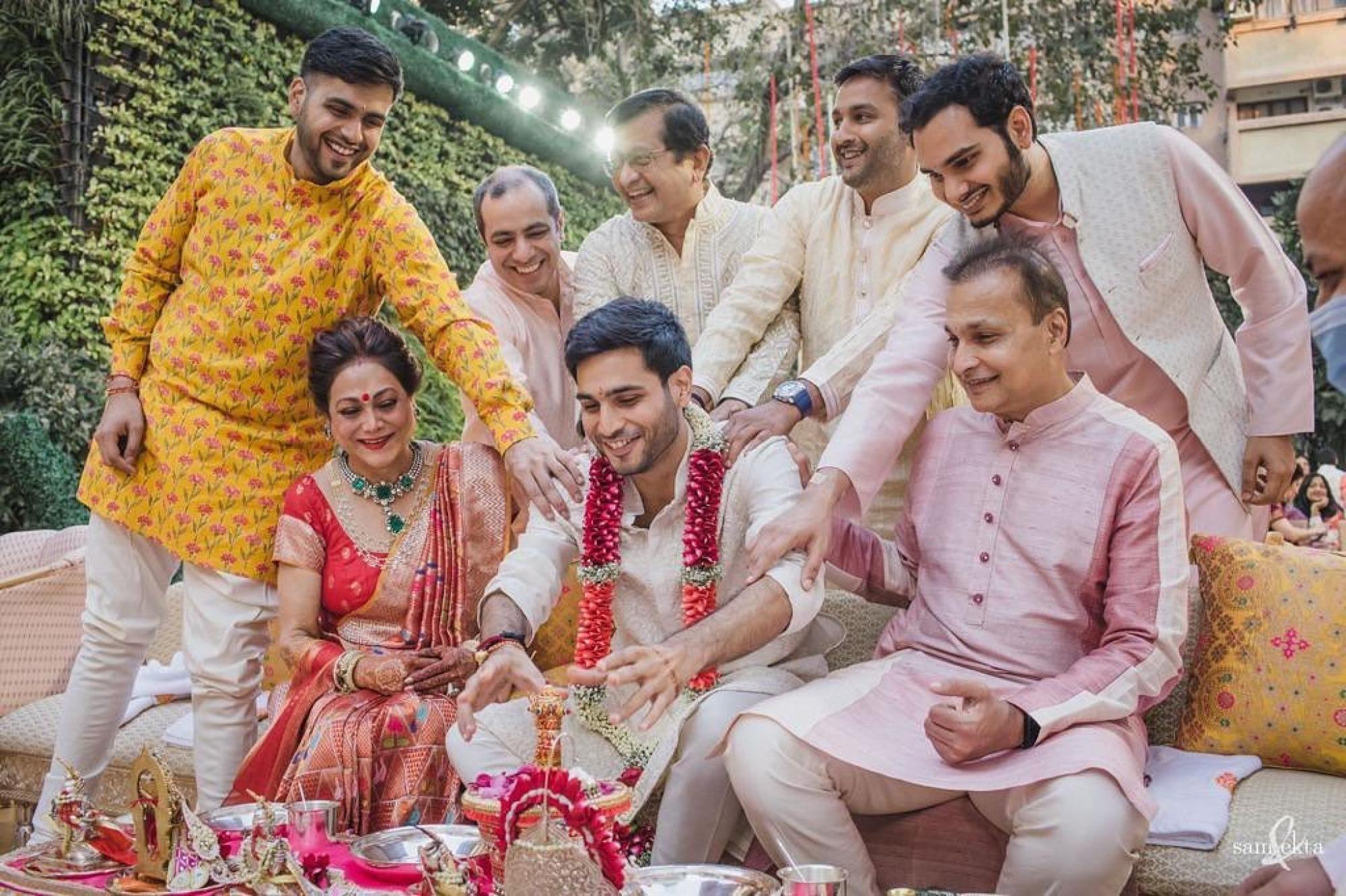 The Ambani family happily gathered at Jai Anmol Ambani and Khrisha Shah’s wedding. Photo: @tinaambaniofficial/Instagram