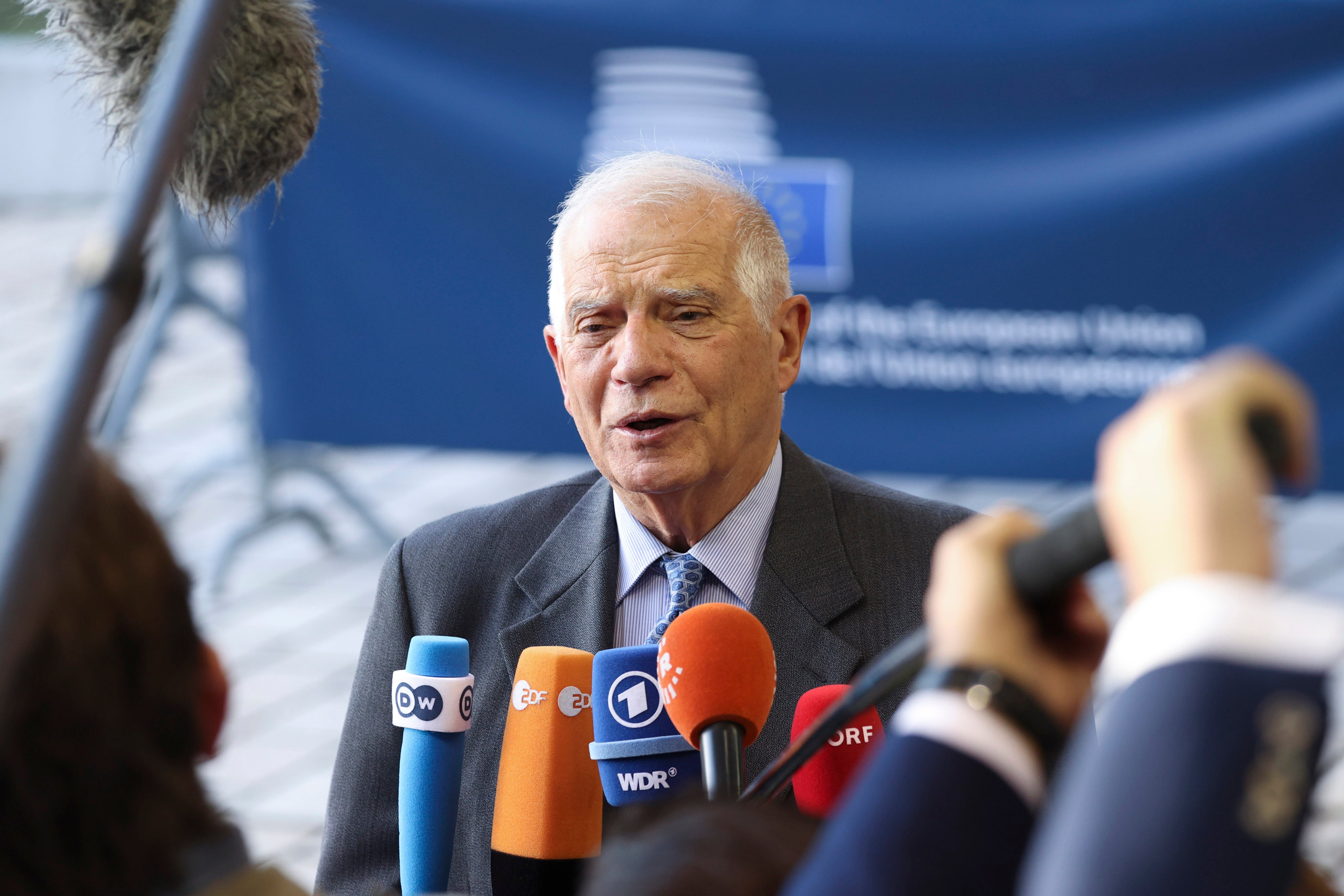 Josep Borrell, the High Representative of the European Union for Foreign Affairs and Security Policy, speaking to reporters in Luxembourg on Monday. Photo: EU Council/dpa 