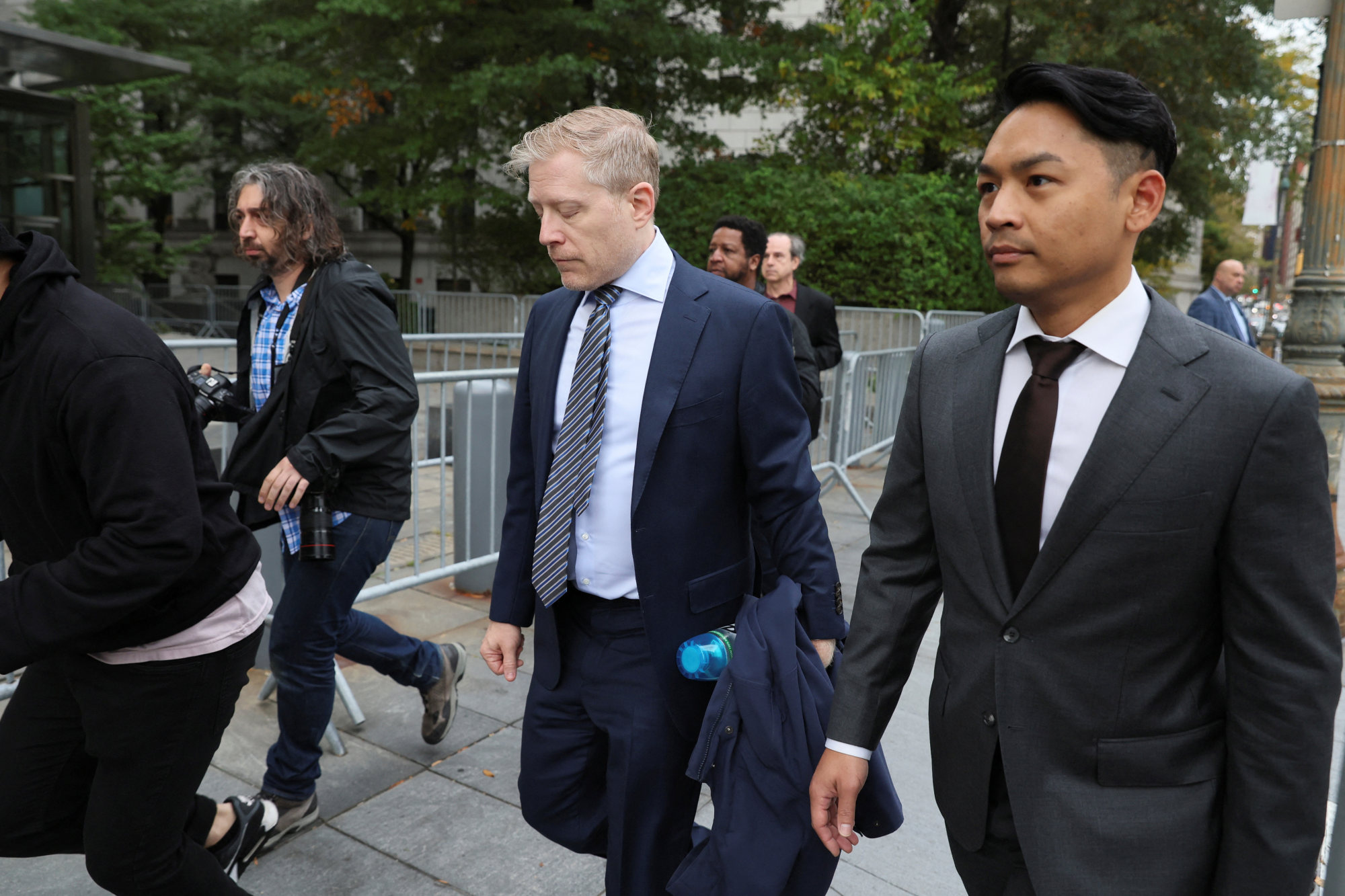 Actor Anthony Rapp (centre) arrives at the Manhattan Federal Court for his civil sex abuse case trial against Kevin Spacey in New York on October 12. Photo: Reuters