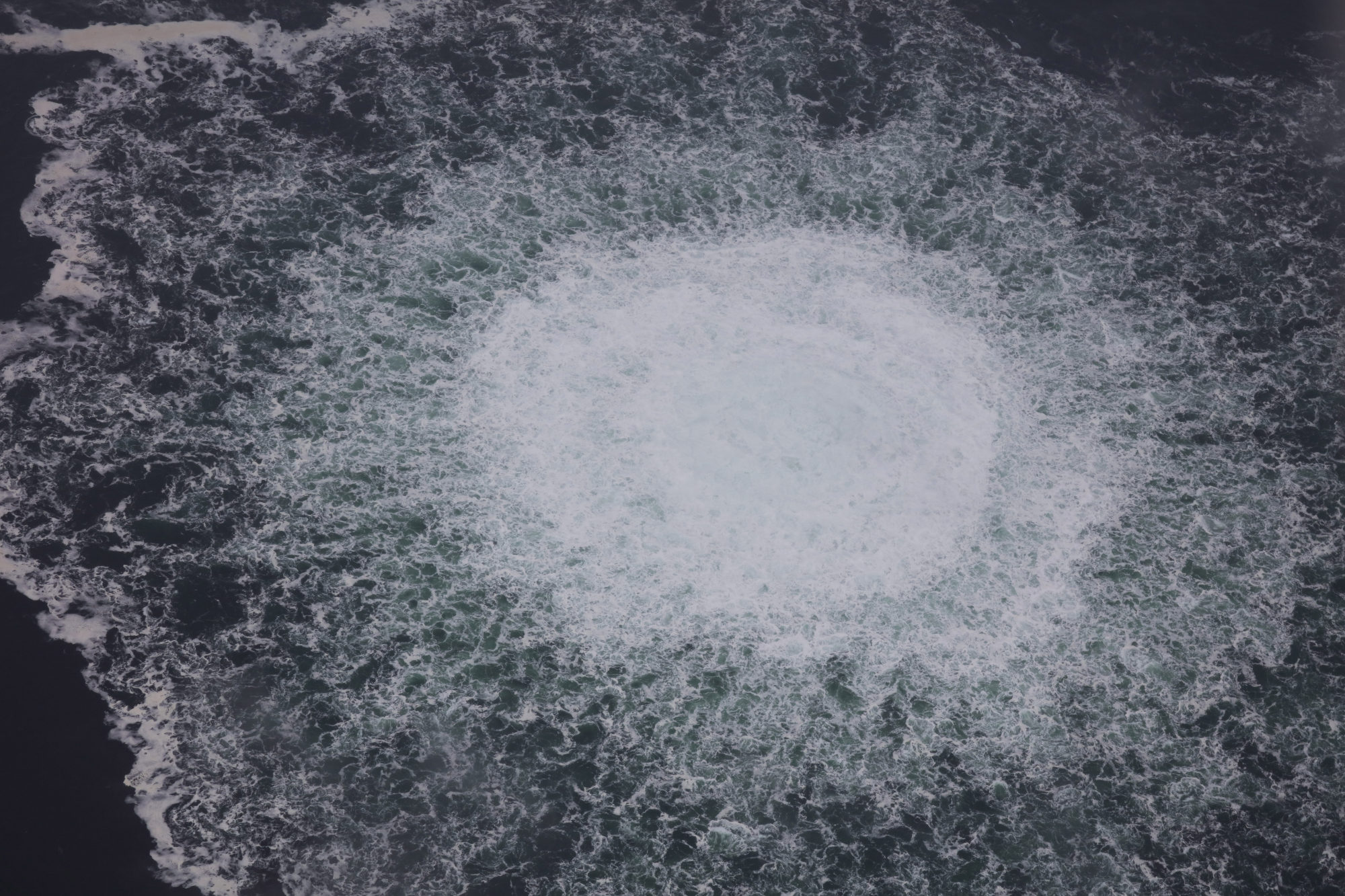 The Nord Stream 1 gas leak in the Baltic Sea, photographed from a Swedish Coast Guard aircraft. File photo: dpa via Swedish Coast Guard