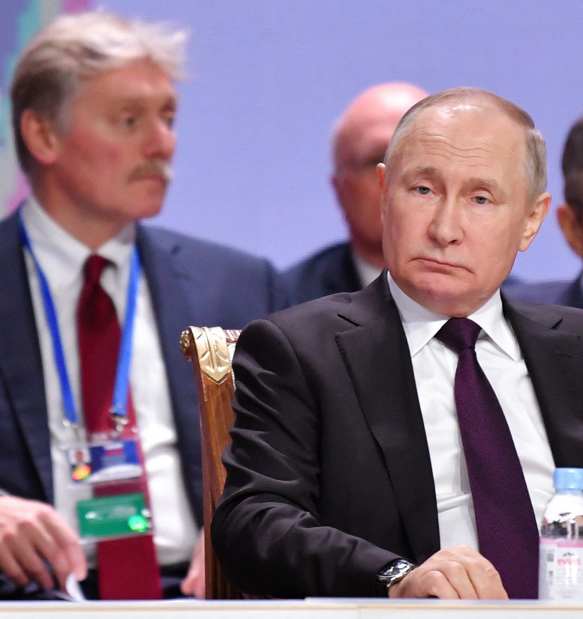 Russian President Vladimir Putin and Kremlin spokesman Dmitry Peskov on October 14. Photo: Reuters