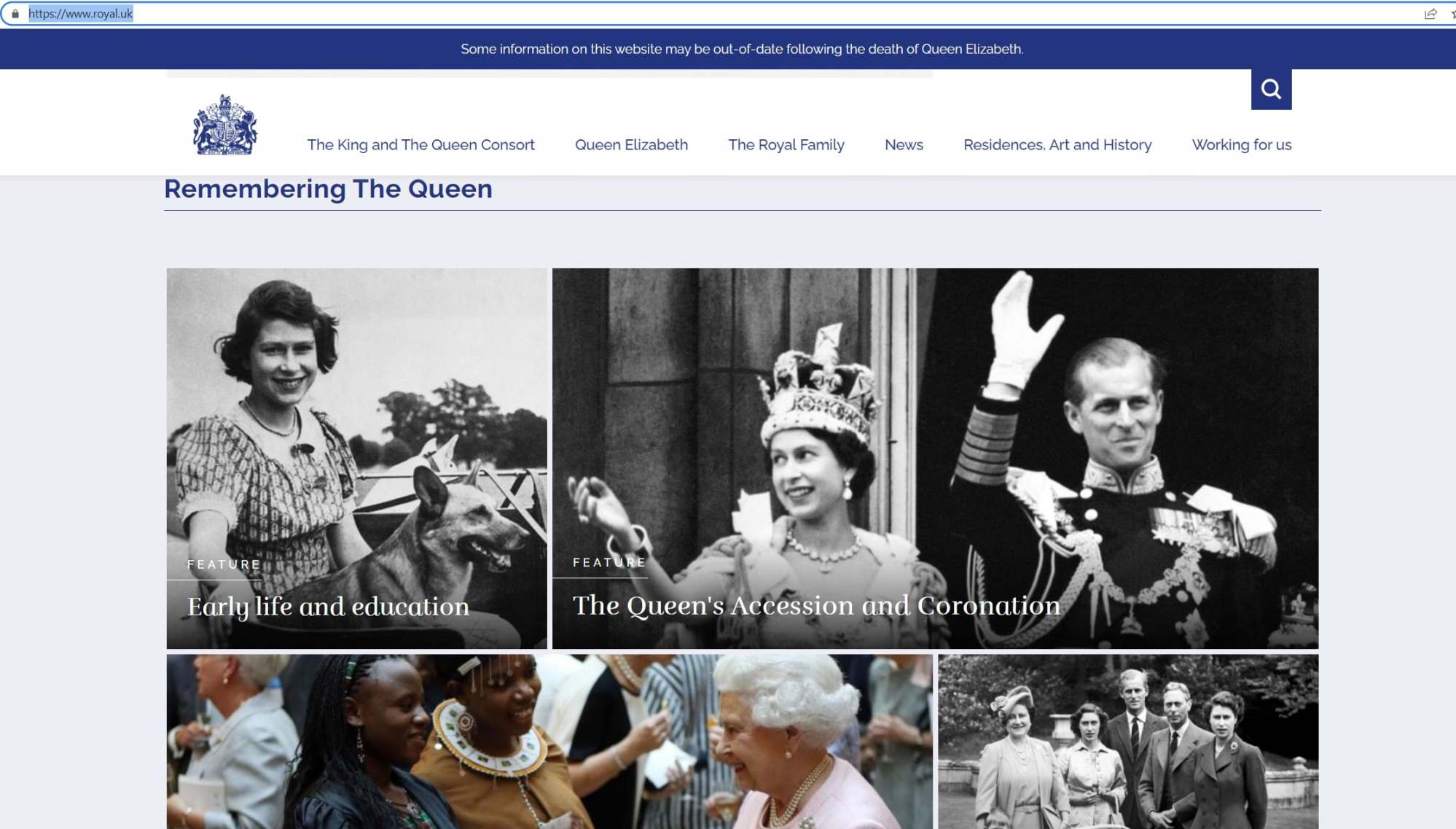 A section of the Royal Family website dedicated to Queen Elizabeth. Photo: Royal Family website