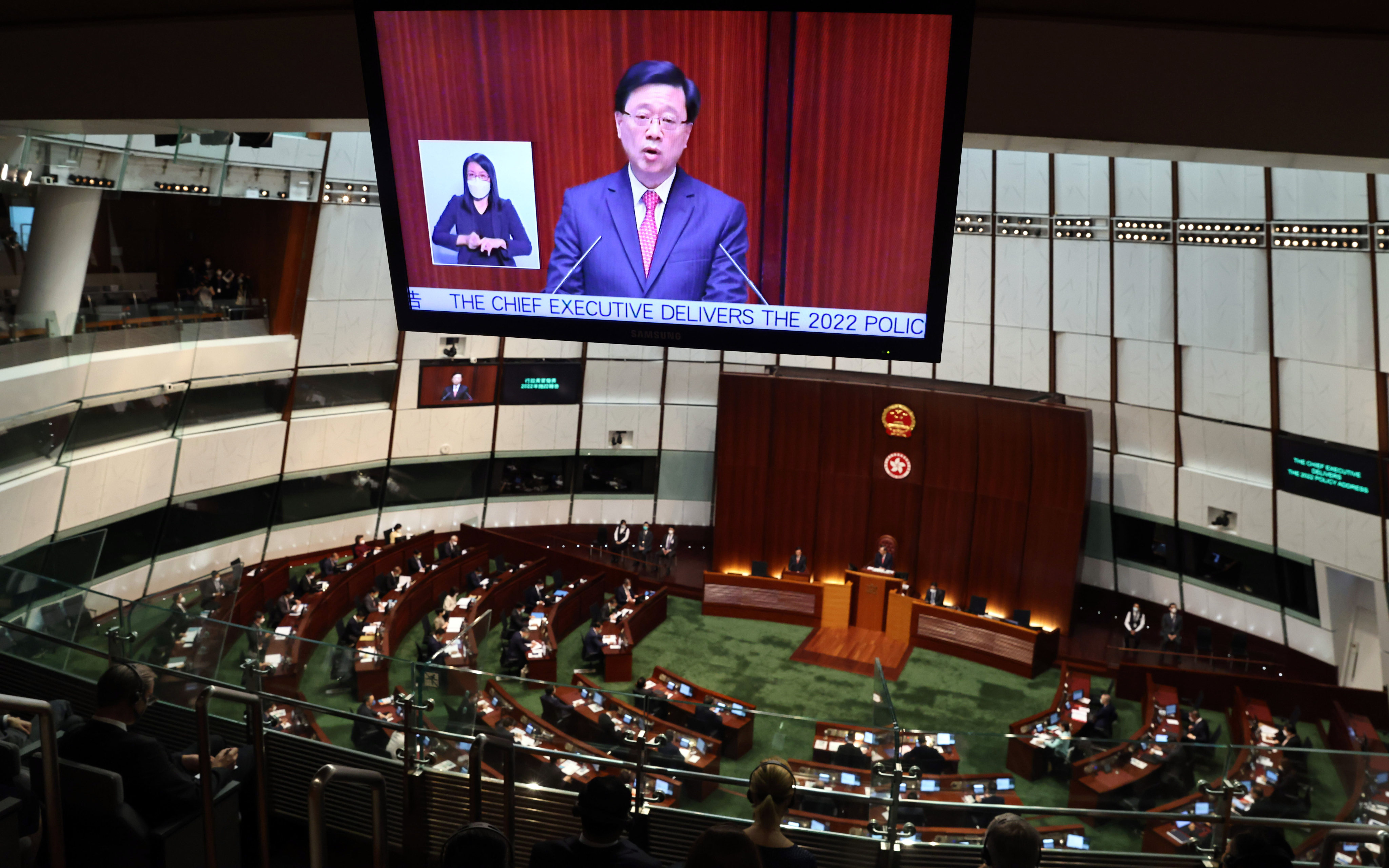 Chief Executive John Lee delivers his speech in Legco. Photo: K. Y. Cheng