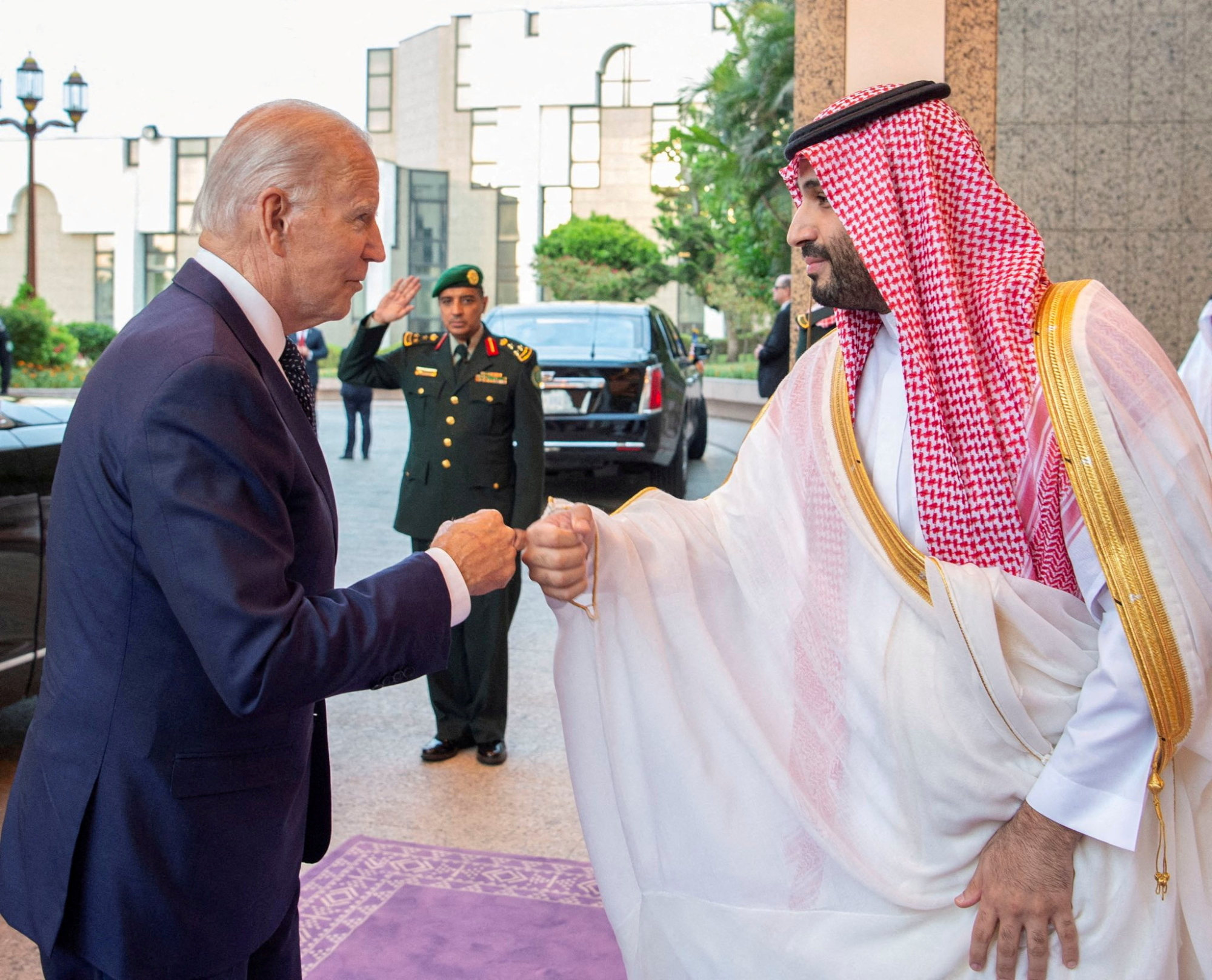 US President Joe Biden fist bumps Saudi Crown Prince Mohammed bin Salman in Jeddah, Saudi Arabia in July. Photo: Saudi Royal Court via Reuters