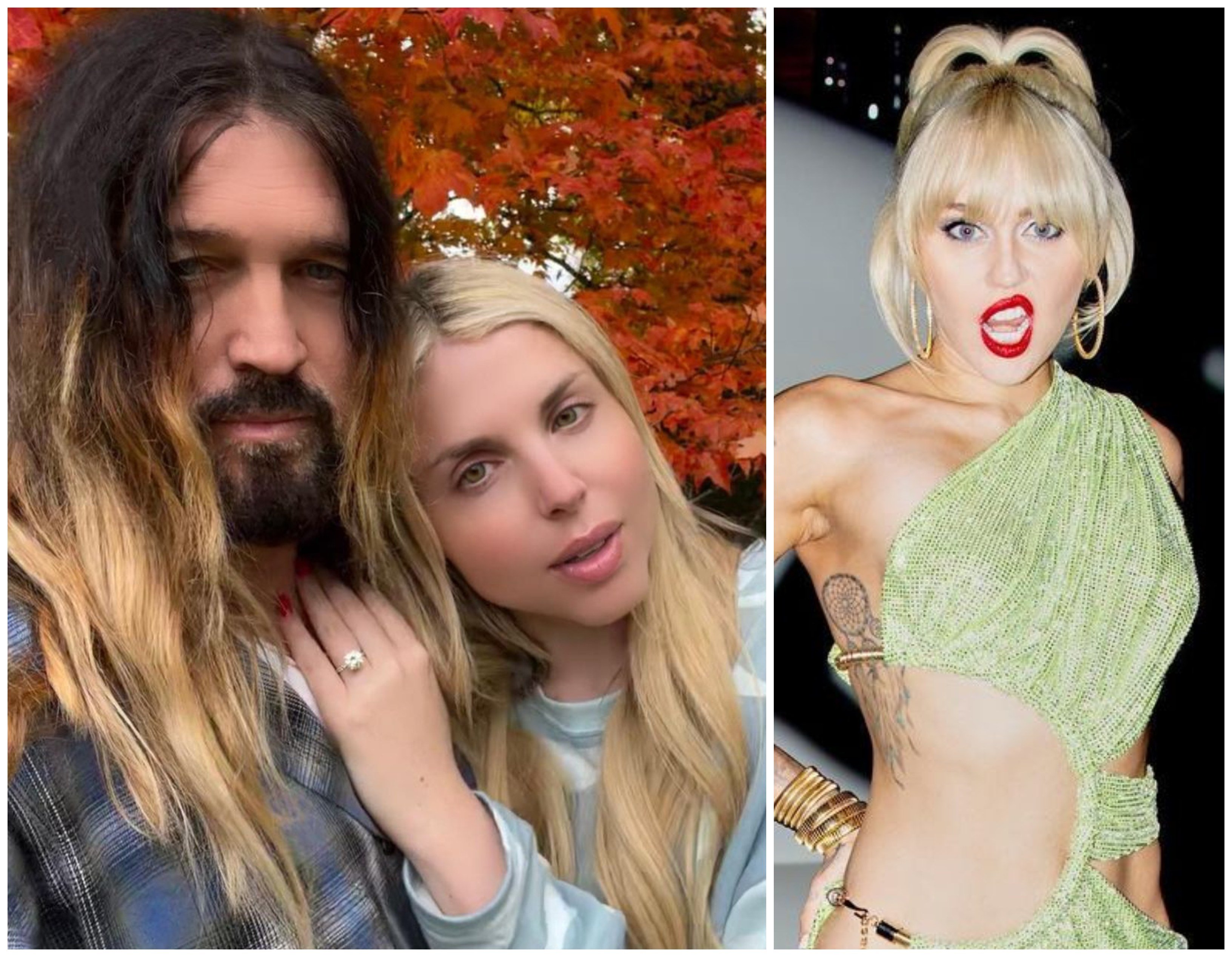 Miley Cyrus’ dad, Billy Ray Cyrus, is rumoured to be engaged to Firerose. Photos: @mileycyrus, @firerose/Instagram