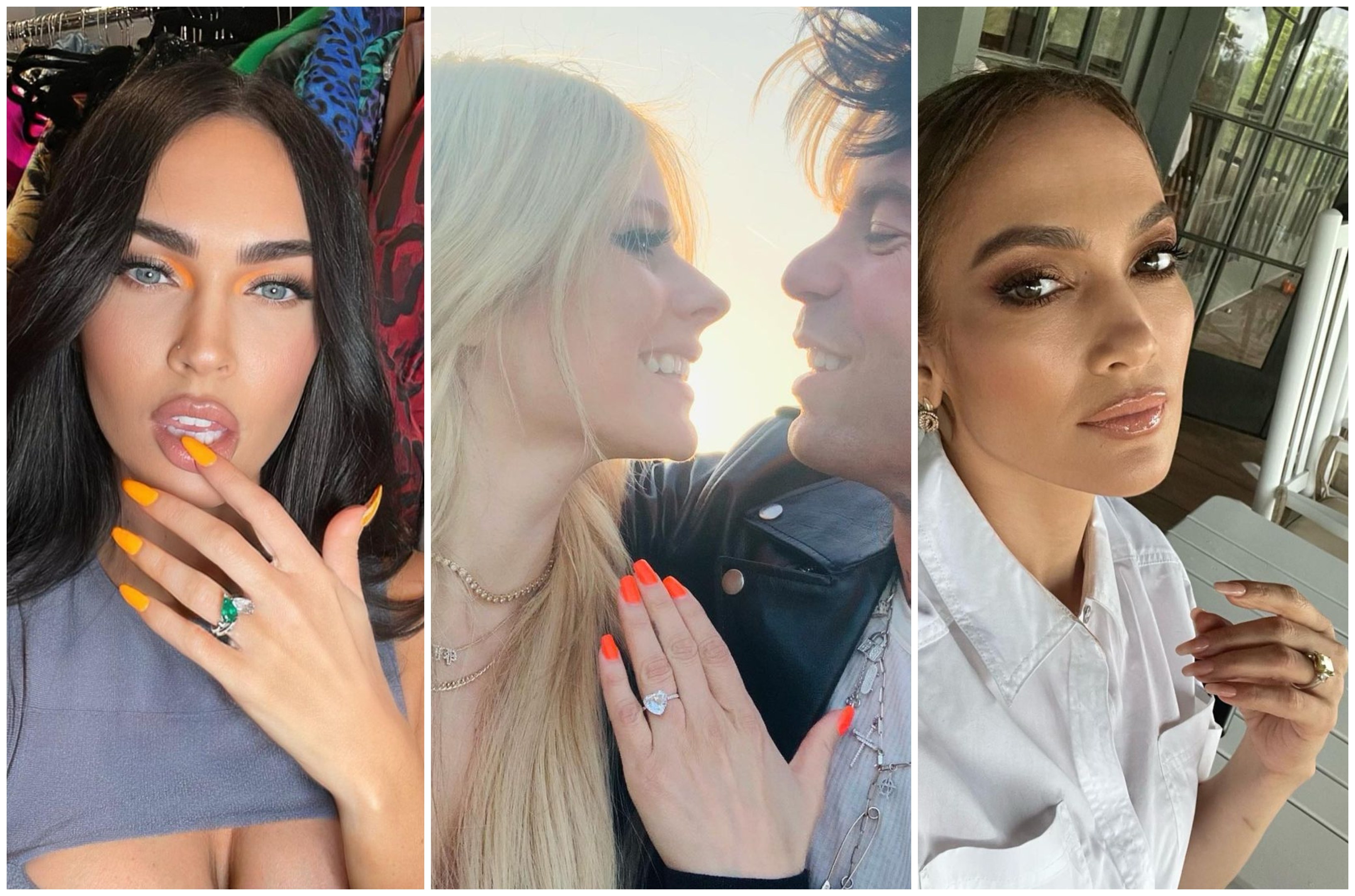 Megan Fox, Avril Lavigne and Jennifer Lopez showed off their engagement rings this year. Photos: @avrillavigne, @jlo, @meganfox/Instagram