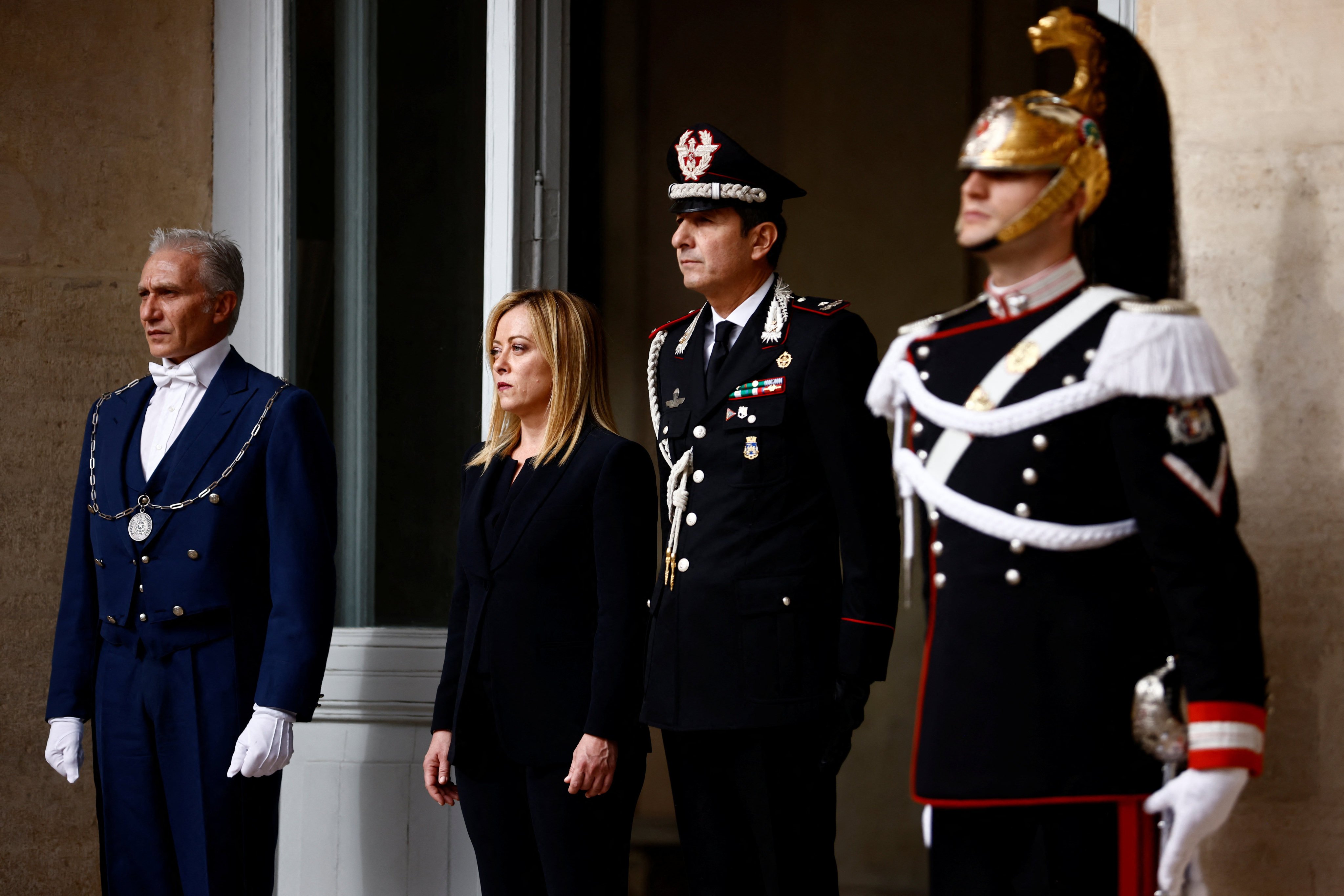 Italy’s new Prime Minister Giorgia Meloni at the Presidential Palace on the day of the government’s swearing-in ceremony in Rome. Photo: Reuters
