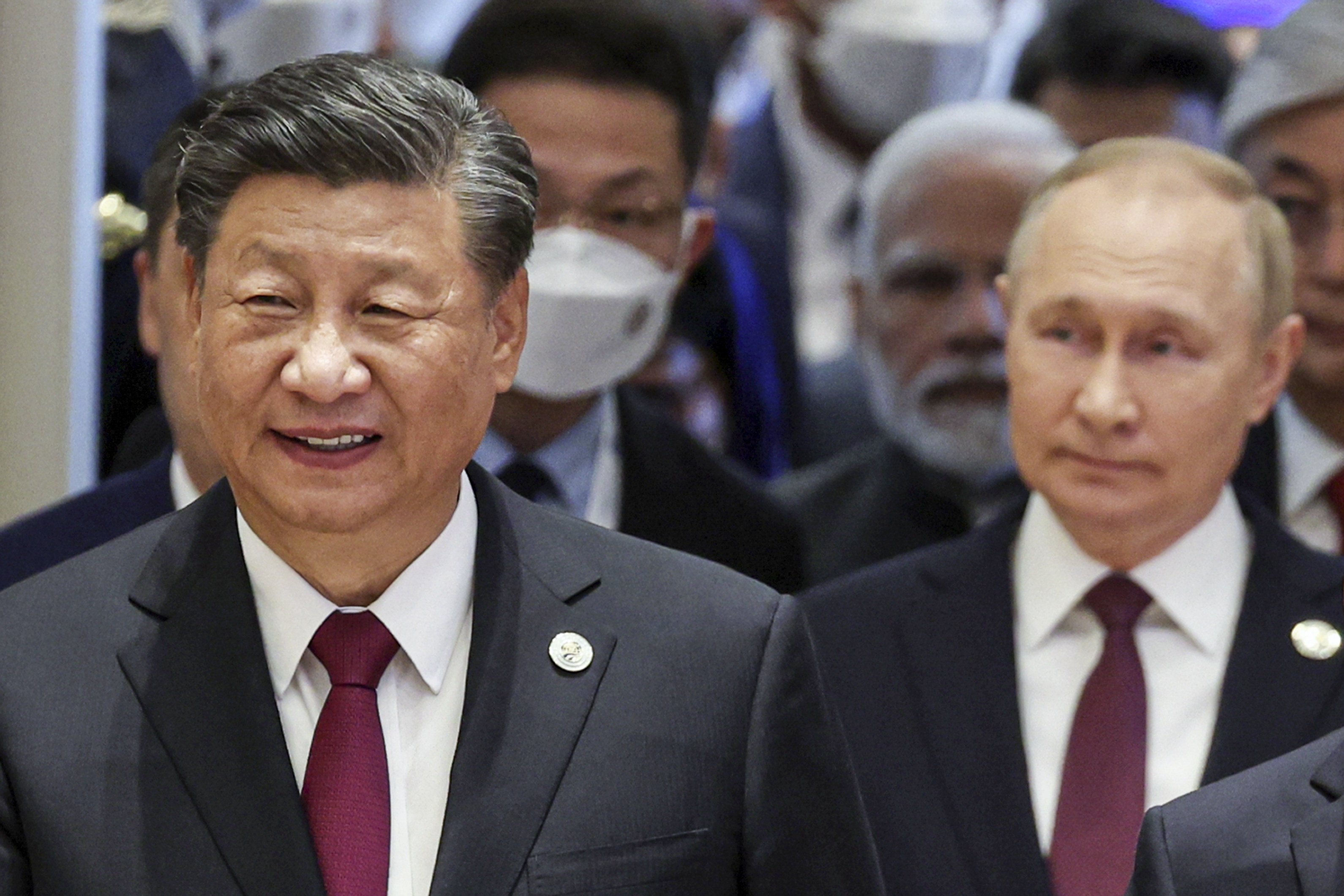 Chinese President Xi Jinping and Russian President Vladimir Putin attend the Shanghai Cooperation Organisation summit in Samarkand, Uzbekistan, on September 16. Photo: AP 