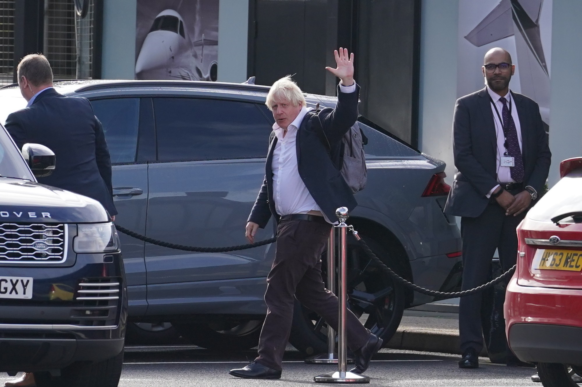 Boris Johnson arriving at Gatwick Airport in London, after travelling on a flight from the Caribbean. Photo: AP