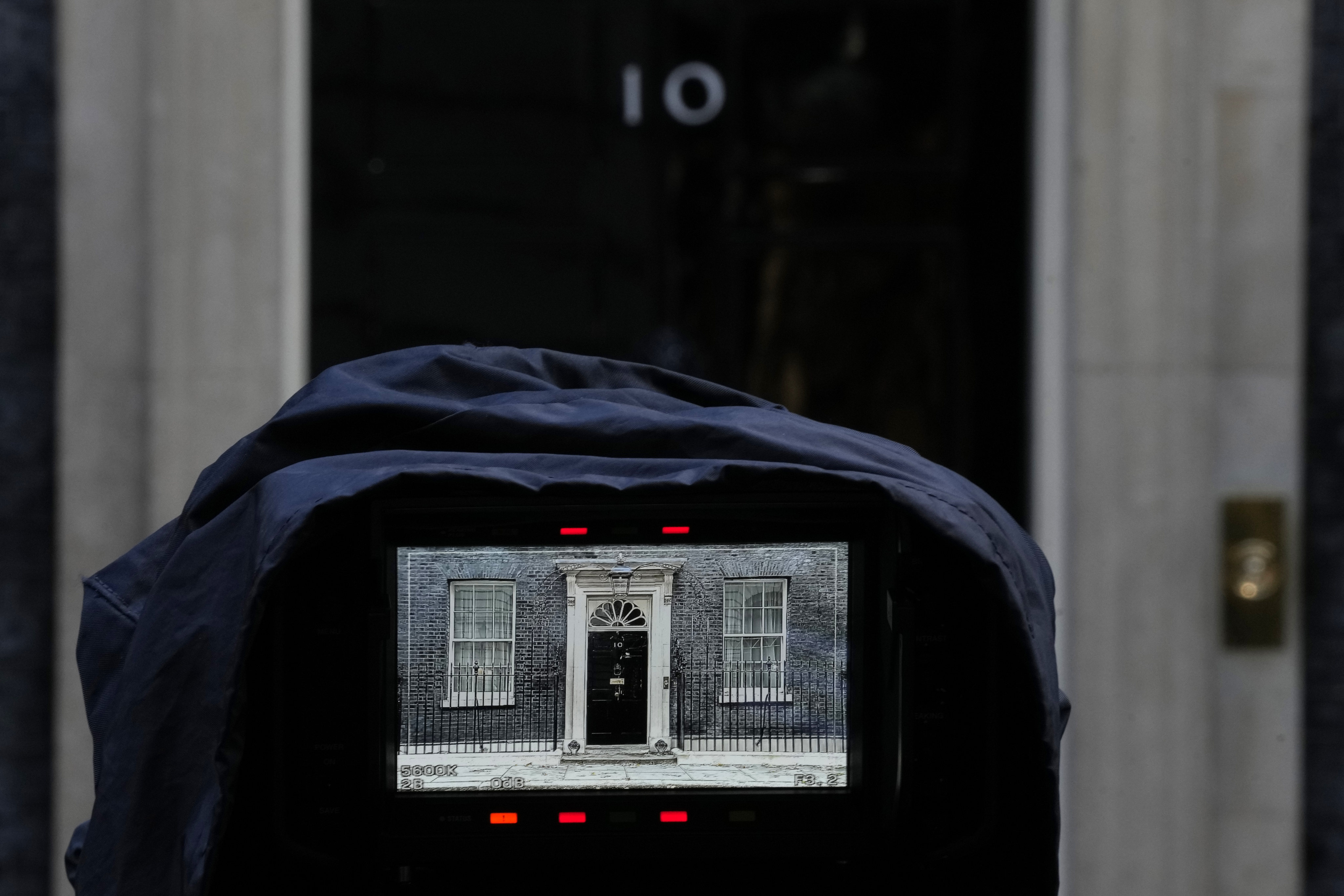 Number 10, Downing Street as seen through the lens of a television camera. Photo: AP