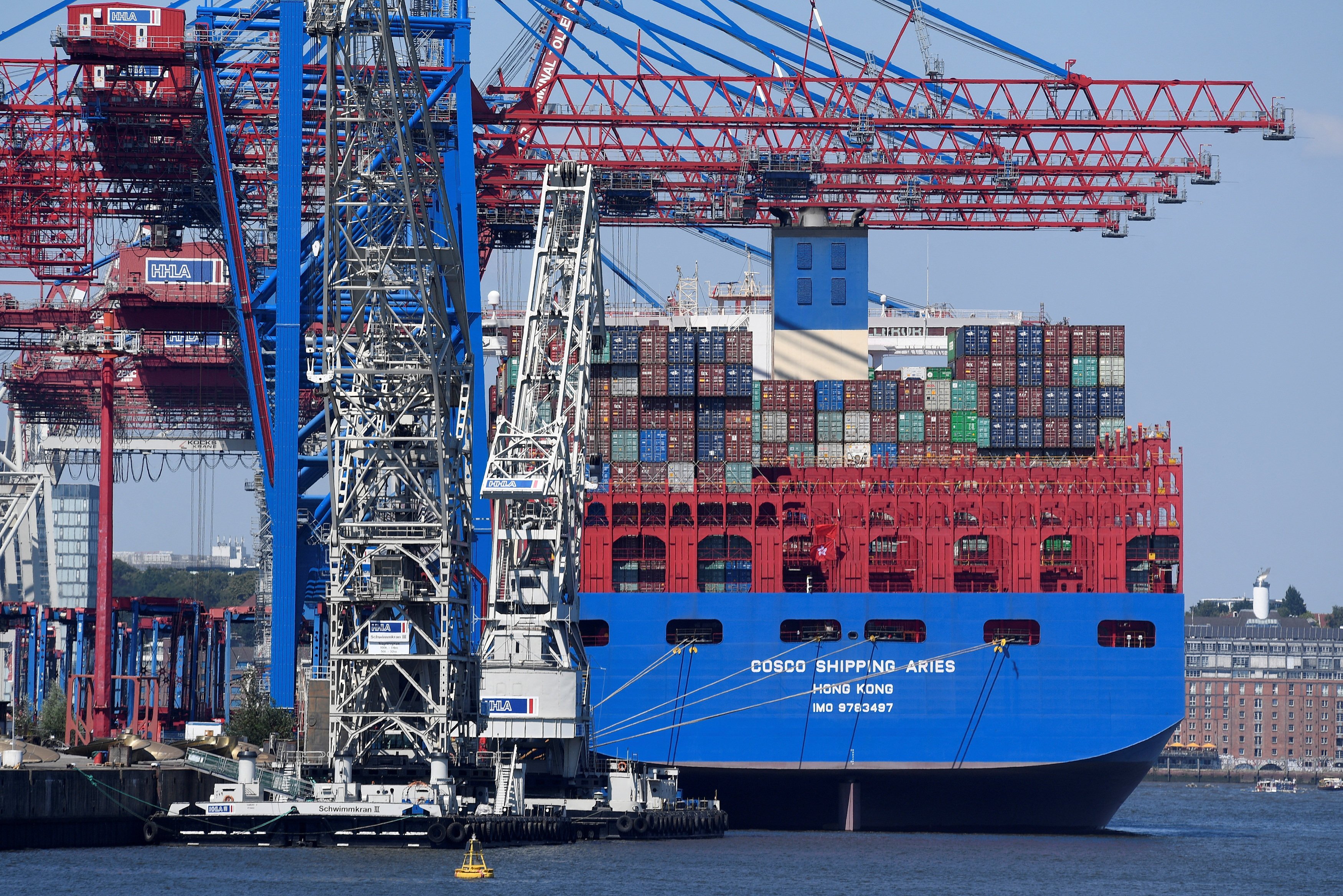 A Cosco container ship is unloaded at a terminal in the port of Hamburg, Germany. File photo: Reuters