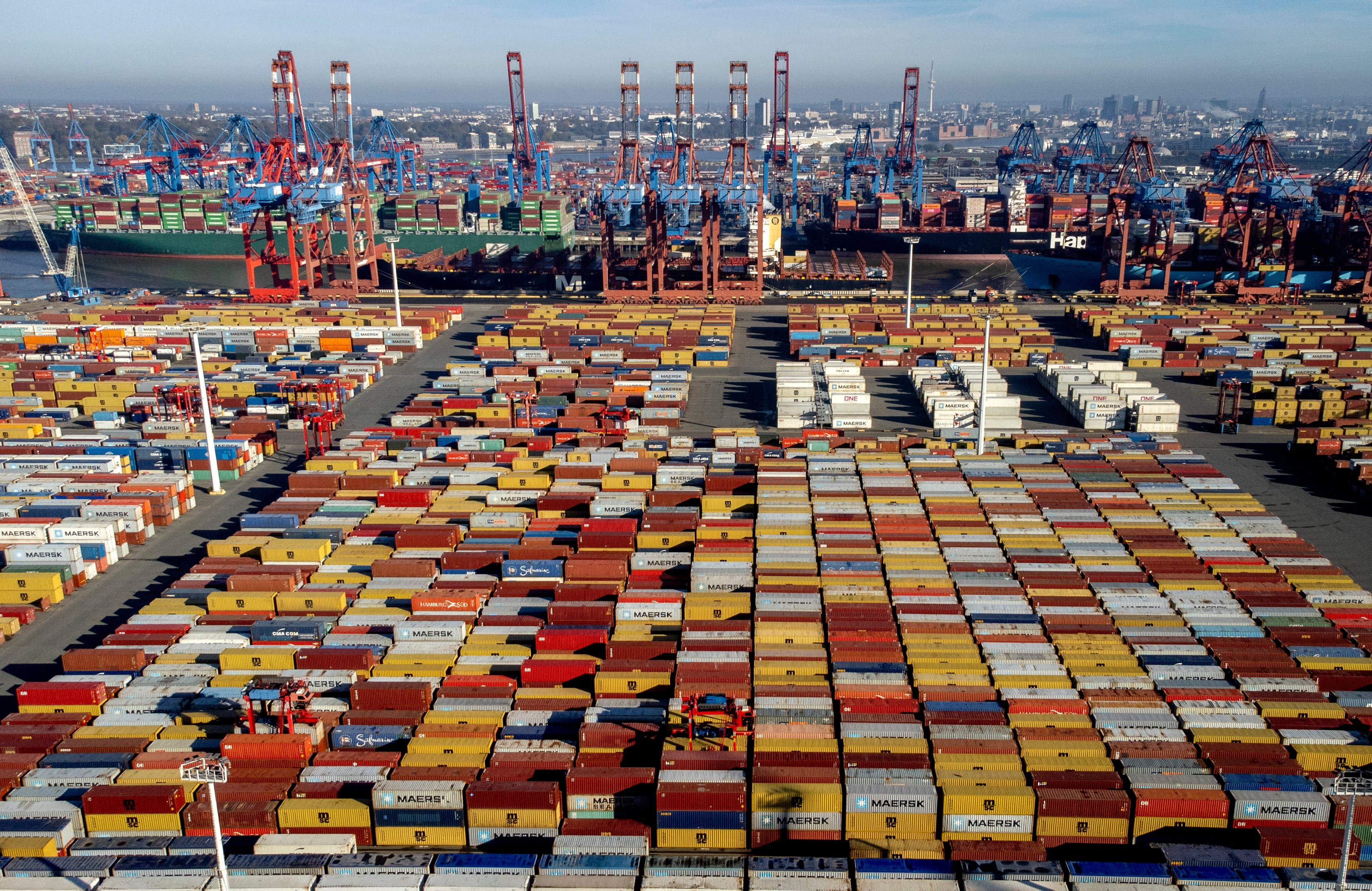 Containers piled up at Hamburg port, Germany’s busiest and Europe’s third-largest. Photo: AP