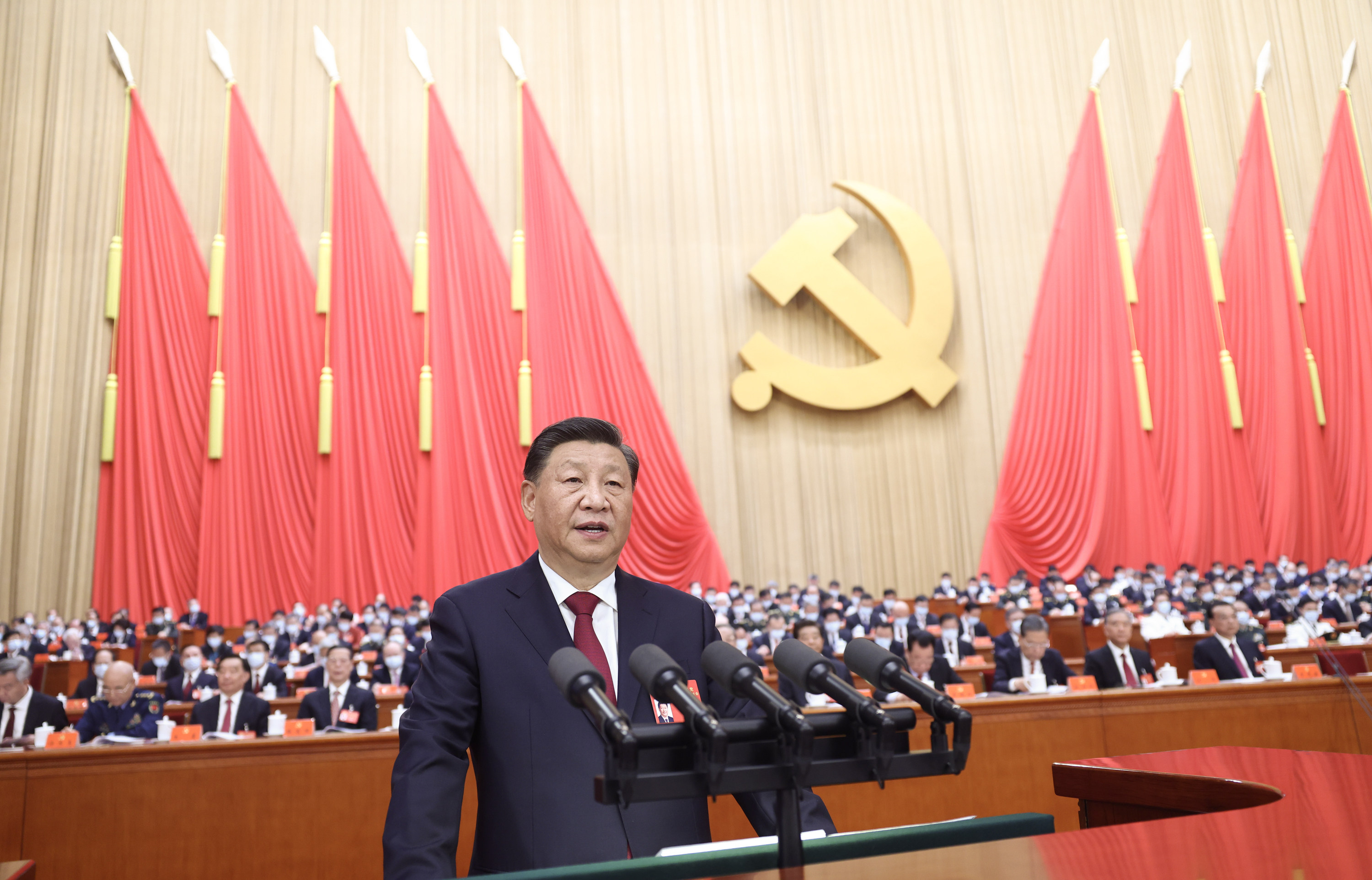 Xi Jinping delivers a report to the 20th party congress at the Great Hall of the People in Beijing on October 16. A key element of China’s economic success is adherence to party leadership. Photo: Xinhua