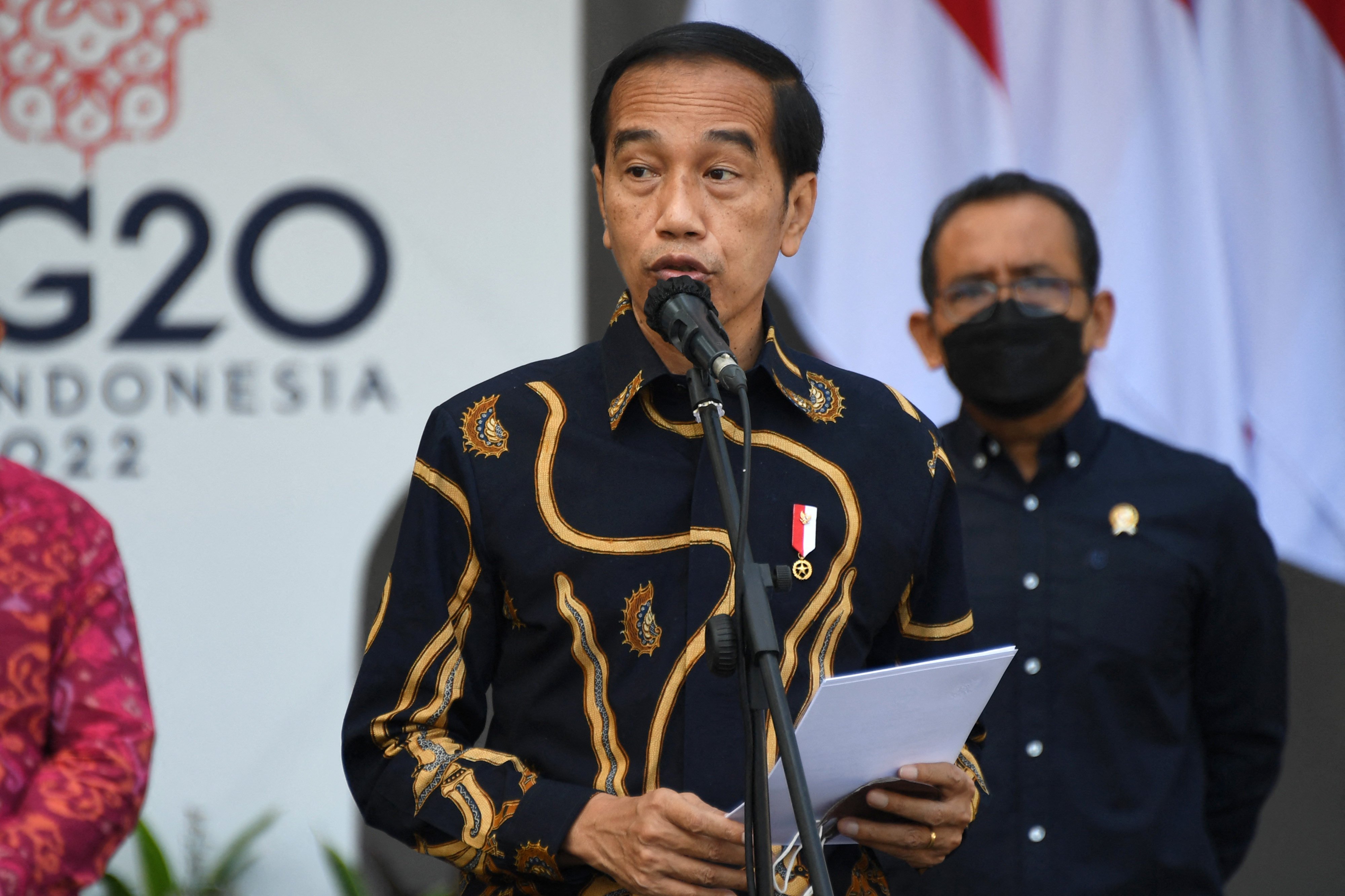 President Joko Widodo speaks at the launch of Indonesia’s first public electric vehicle charging station in March. It will serve cars transporting world leaders during the G20 conference in November. Photo: AFP