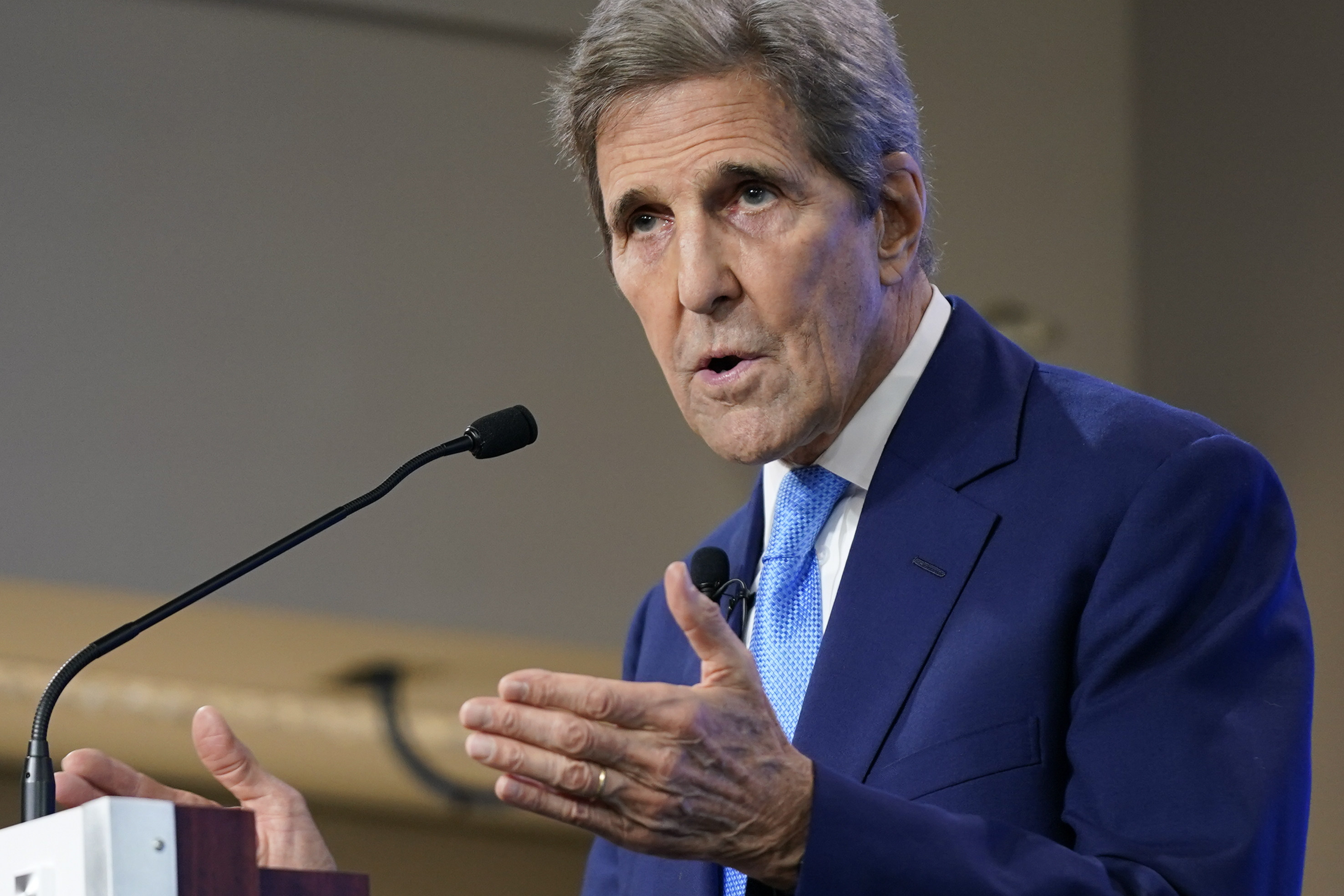 John Kerry, the US special presidential envoy for climate, discussing  international efforts ahead of COP27, the 2022 United Nations Climate Change Conference. Photo: AP 