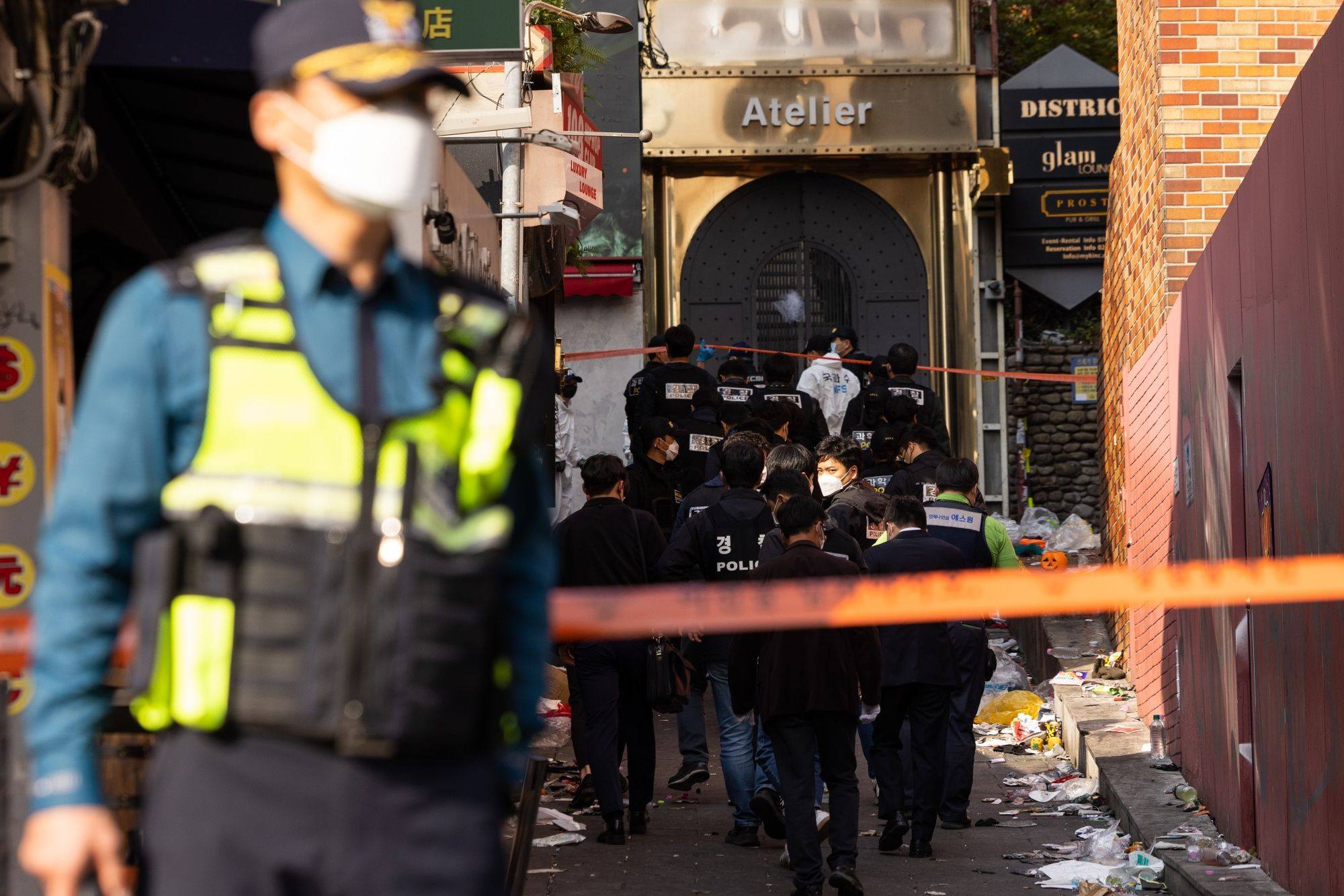 Crime scene and forensic investigators at the site of the deadly crowd crush in Itaewon. Photo: Bloomberg