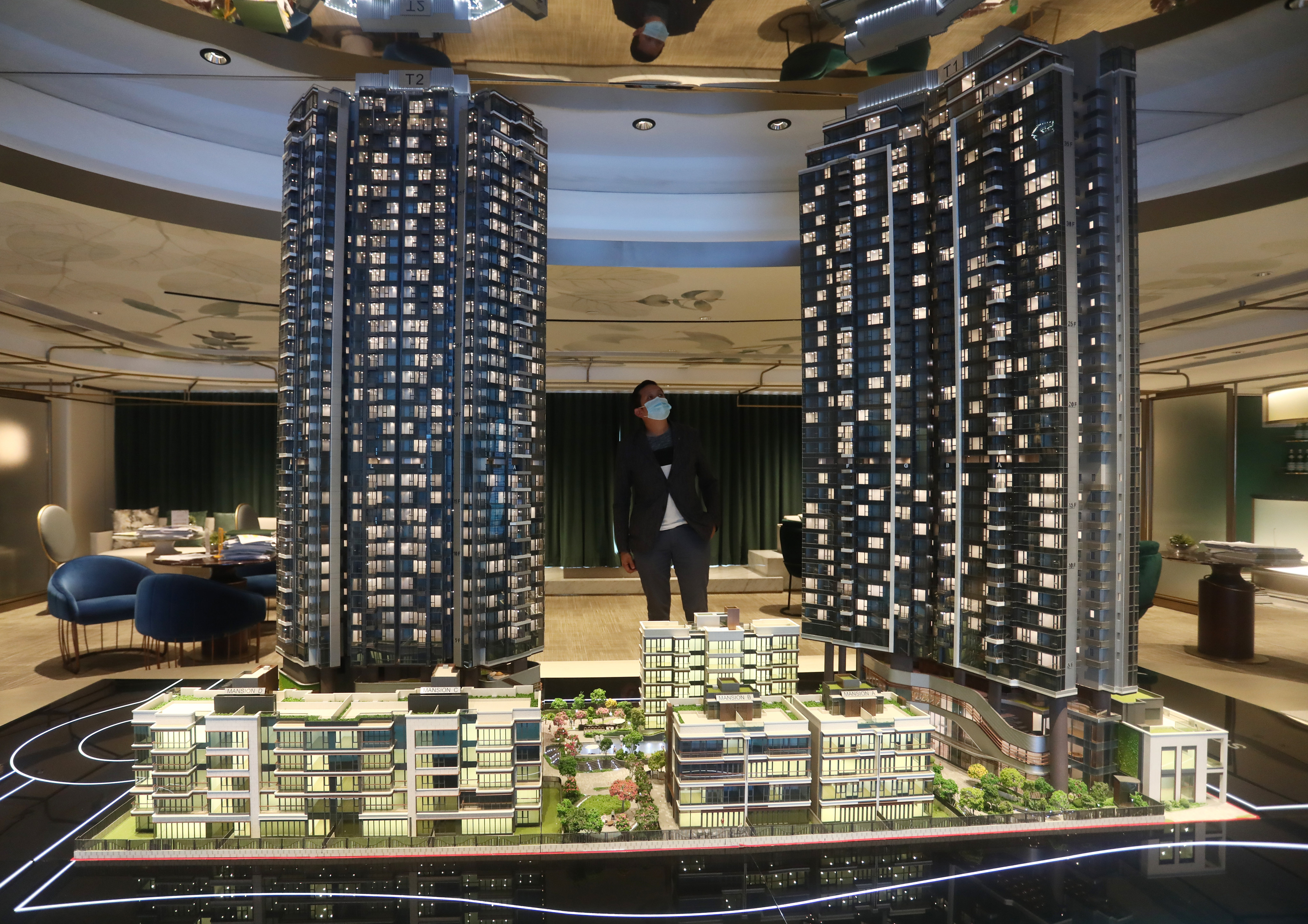 A model of Longfor Group and KWG’s Upper River Bank residential development project in Hong Kong, pictured in September 2020. Photo: SCMP / Jonathan Wong