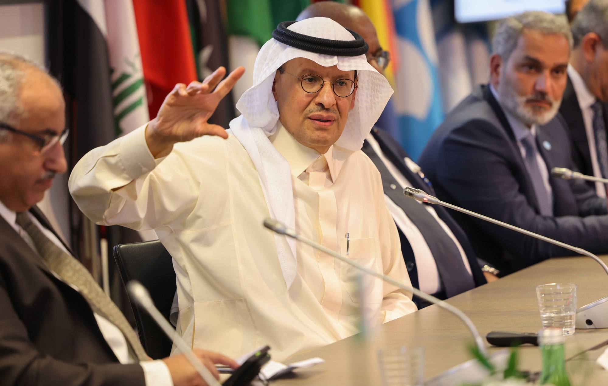 Abdulaziz bin Salman, Saudi Arabia’s energy minister, speaks to the media following an Opec+ meeting in Vienna, Austria, on October 5, where Opec and non-Opec countries agreed to cut their collective output. Photo: Bloomberg