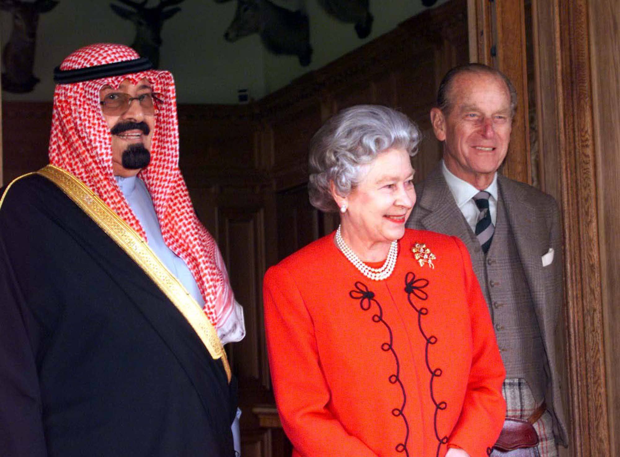 Queen Elizabeth and the Duke of Edinburgh with the late crown prince of Saudi Arabia during a visit to the UK in 1998. Photo: AFP