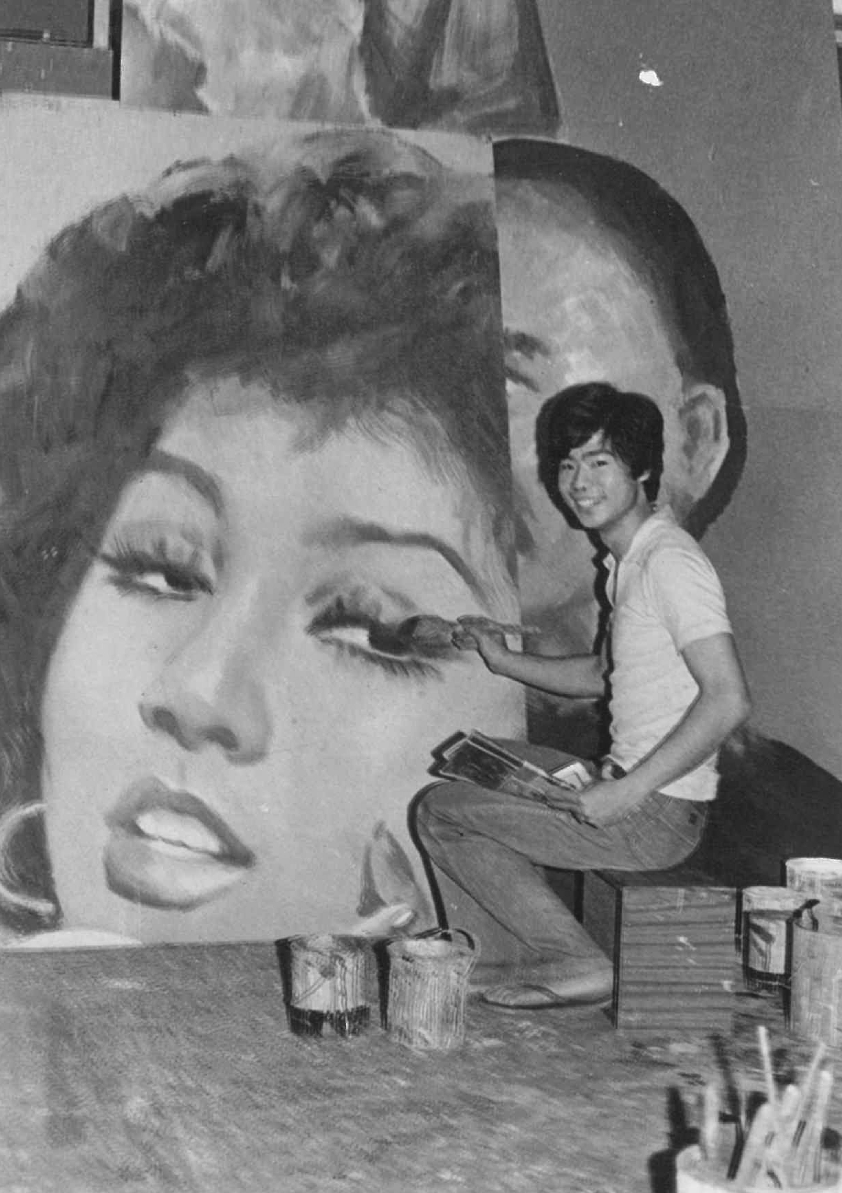 Jimmy Keung paints movie billboards for Peacock Advertising in 1972 in Hong Kong. Photo: Eaton HK / Theatre Ronin