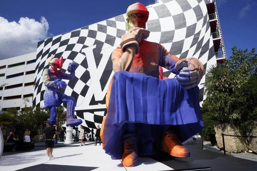 Sculptures designed by Louis Vuitton are displayed in Miami’s Design District, in the US, on November 30, 2021. Photo: AP