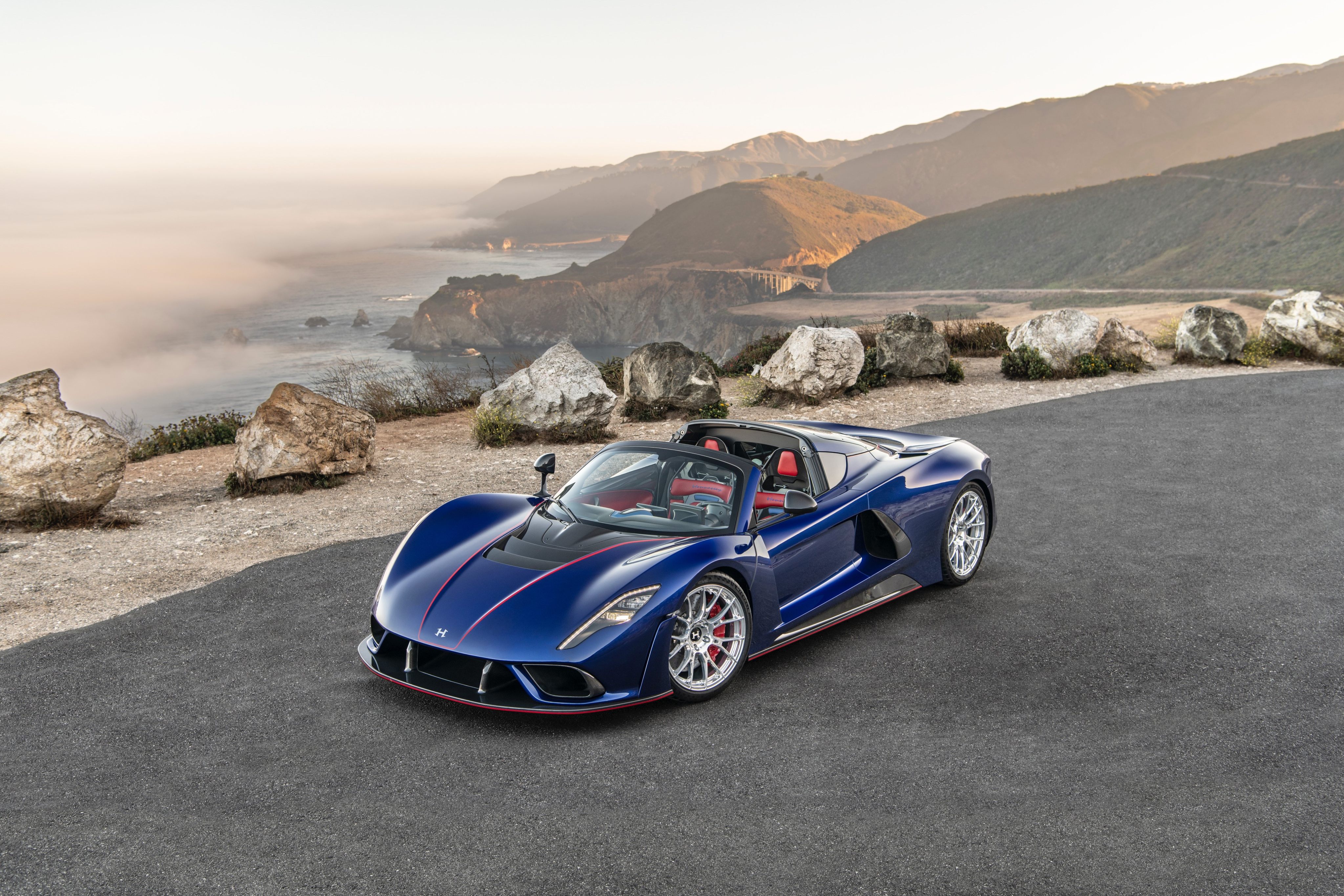 The Hennessey Venom F5 Roadster supercar in Hyper Blue. Photos: Handout