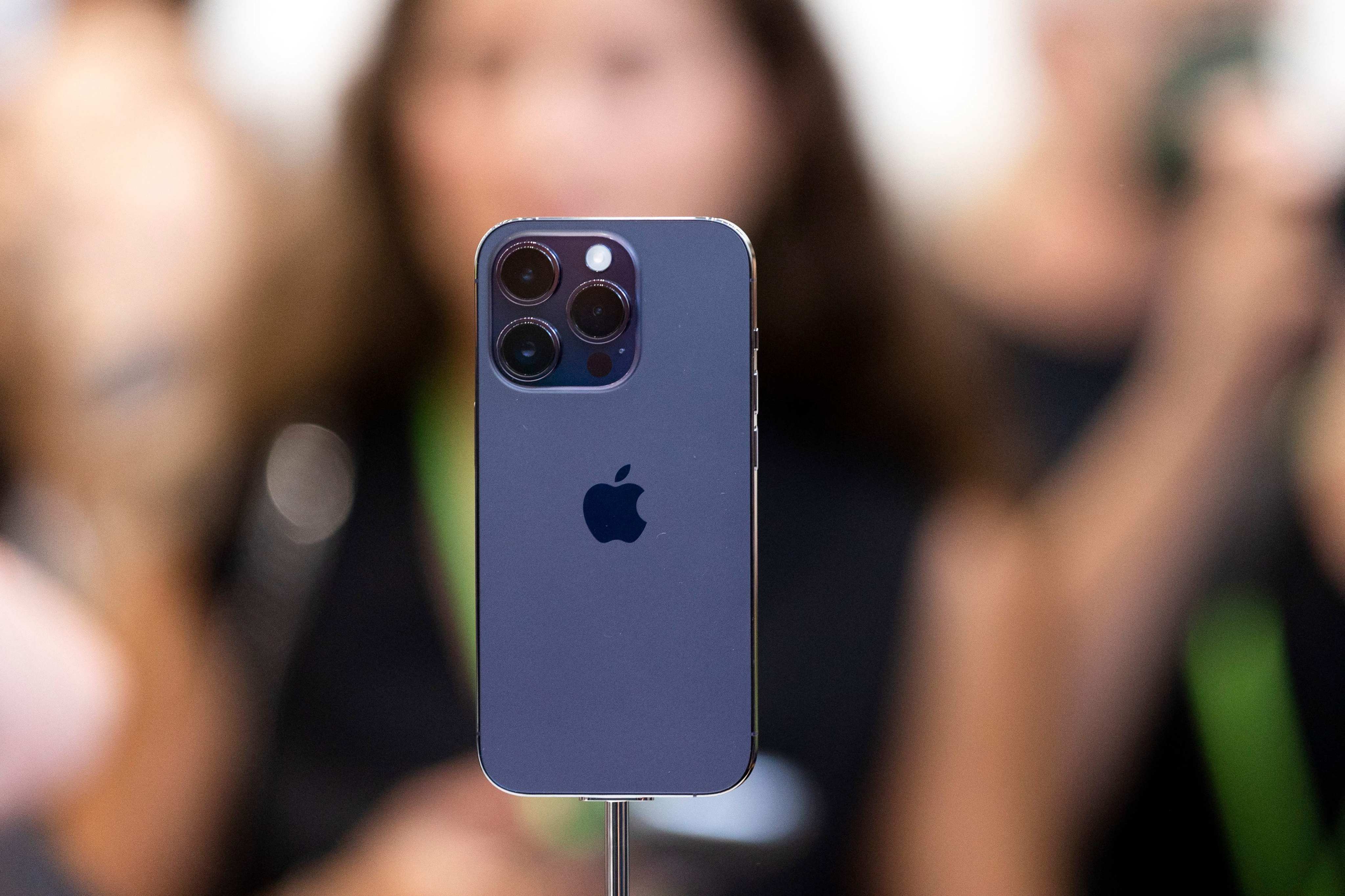 The iPhone 14 Pro displayed during a launch event at Apple Park in Cupertino, California, on September 7, 2022. Photo: Agence France-Presse