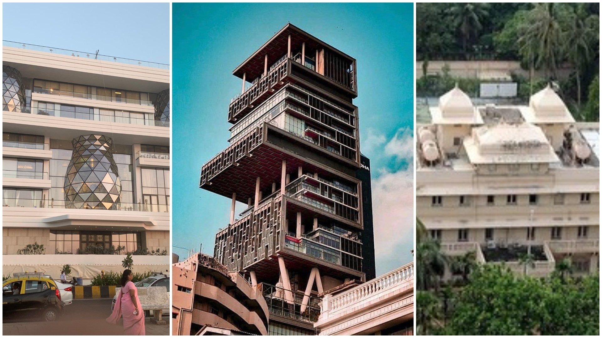 Isha Ambani’s Gulita, Mukesh Ambani’s Antilia and Cyrus Poonawalla’s Lincoln House are among Mumbai’s most expensive mansions. Photos: @aceofestatesindia, @antiliahouse/Instagram; @singhvarun/Twitter