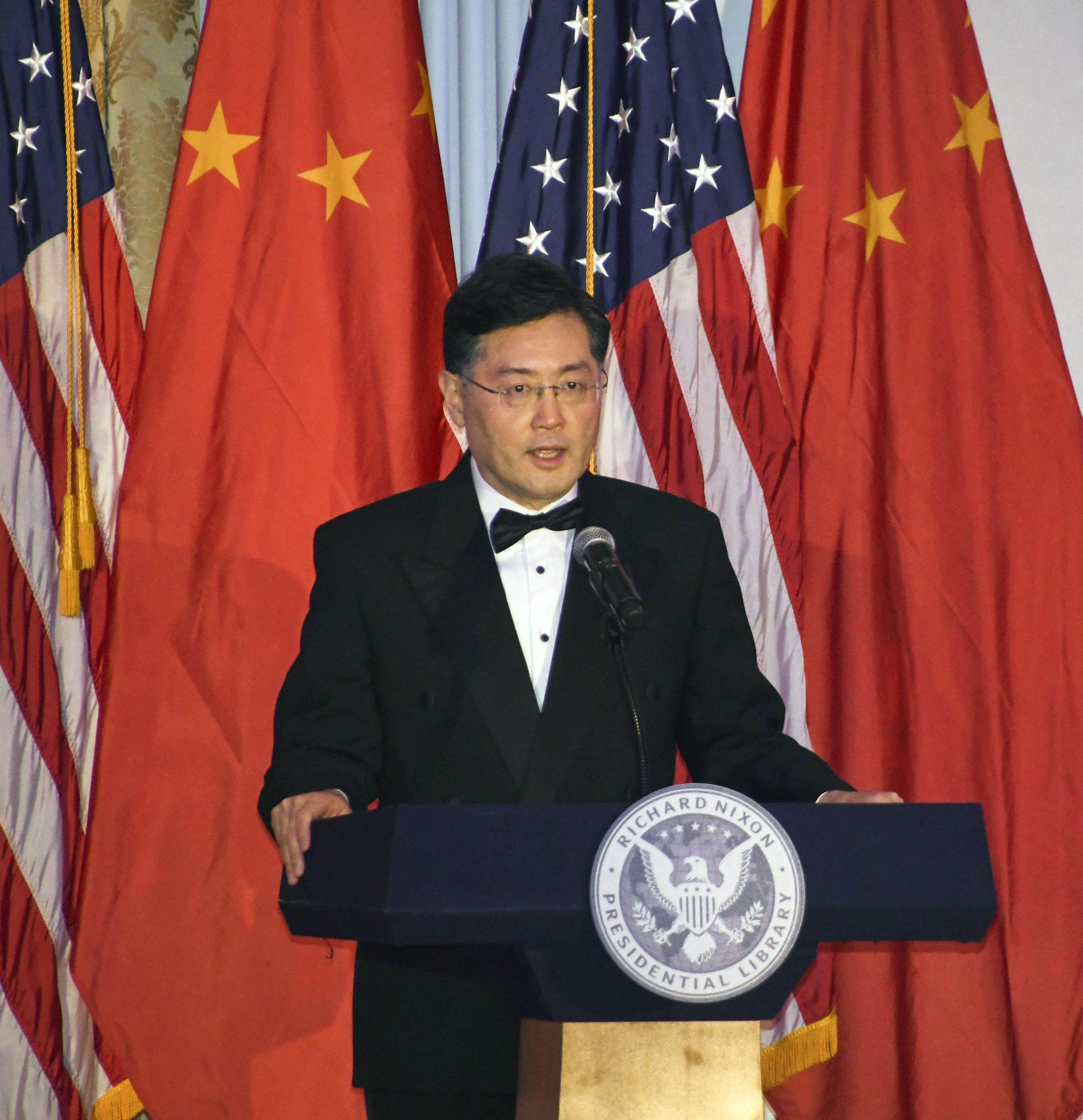 Qin Gang, China’s ambassador to the US, delivering a speech in Yorba Linda, California, in February to mark the 50th anniversary of former US president Richard Nixon’s historic visit to China. Photo: Kyodo