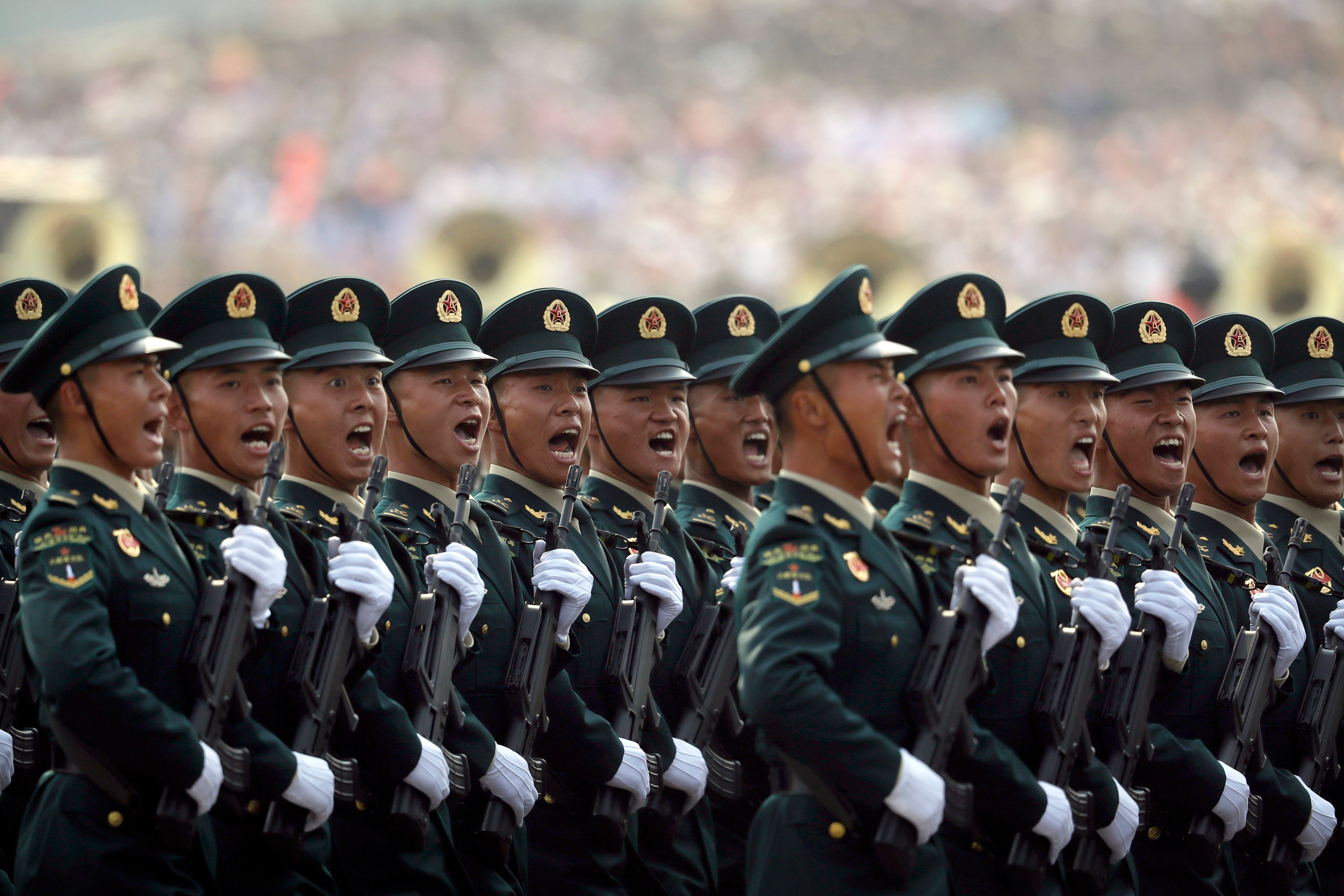 Members of the People’s Liberation Army Rocket Force march during the parade commemorating the 70th anniversary of the founding of the People’s Republic of China in Beijing in October 2019. Photo: AP