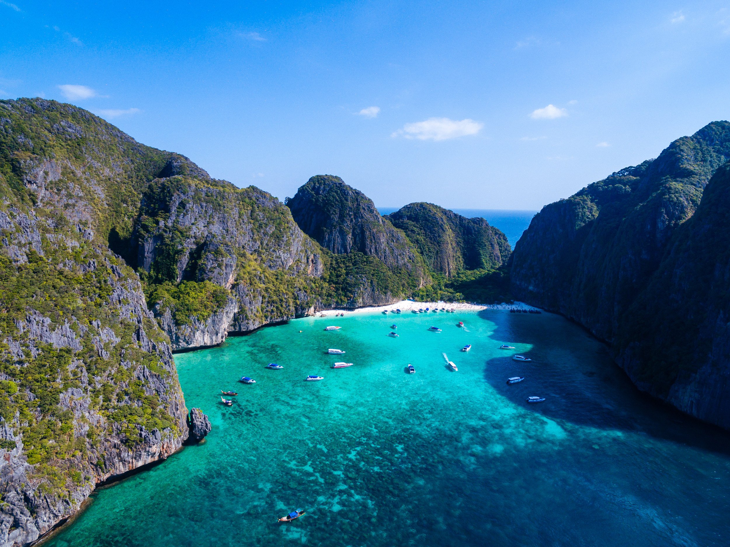 Maya Bay, in Thailand, was damaged as a result of Leonardo DiCaprio’s 2000 movie, The Beach. It’s since recovered, but will it stay this way? Photo: Shutterstock