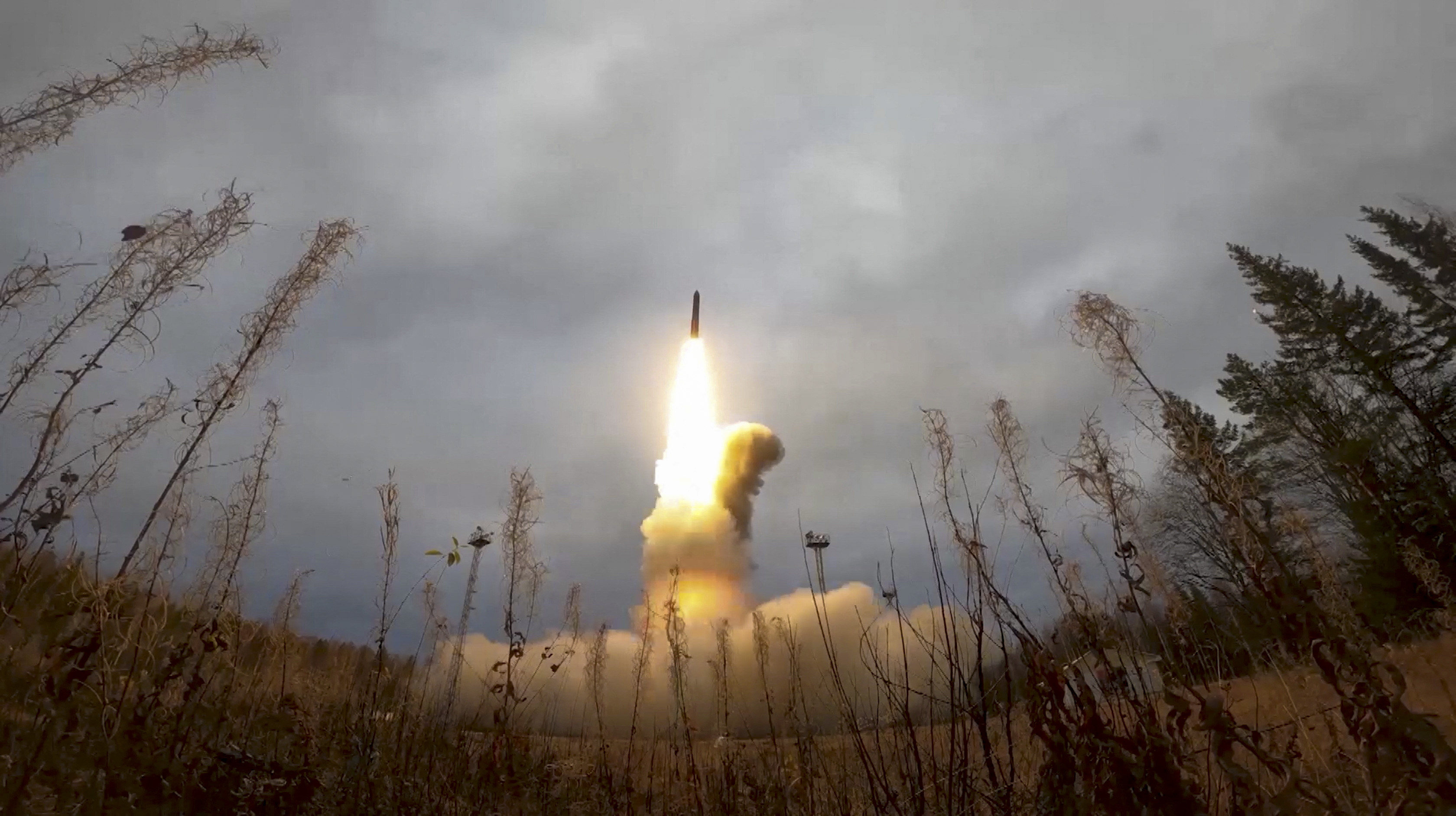 An intercontinental ballistic missile is launched during exercises by the  Russian strategic nuclear forces last month. Photo: Handout via Reuters