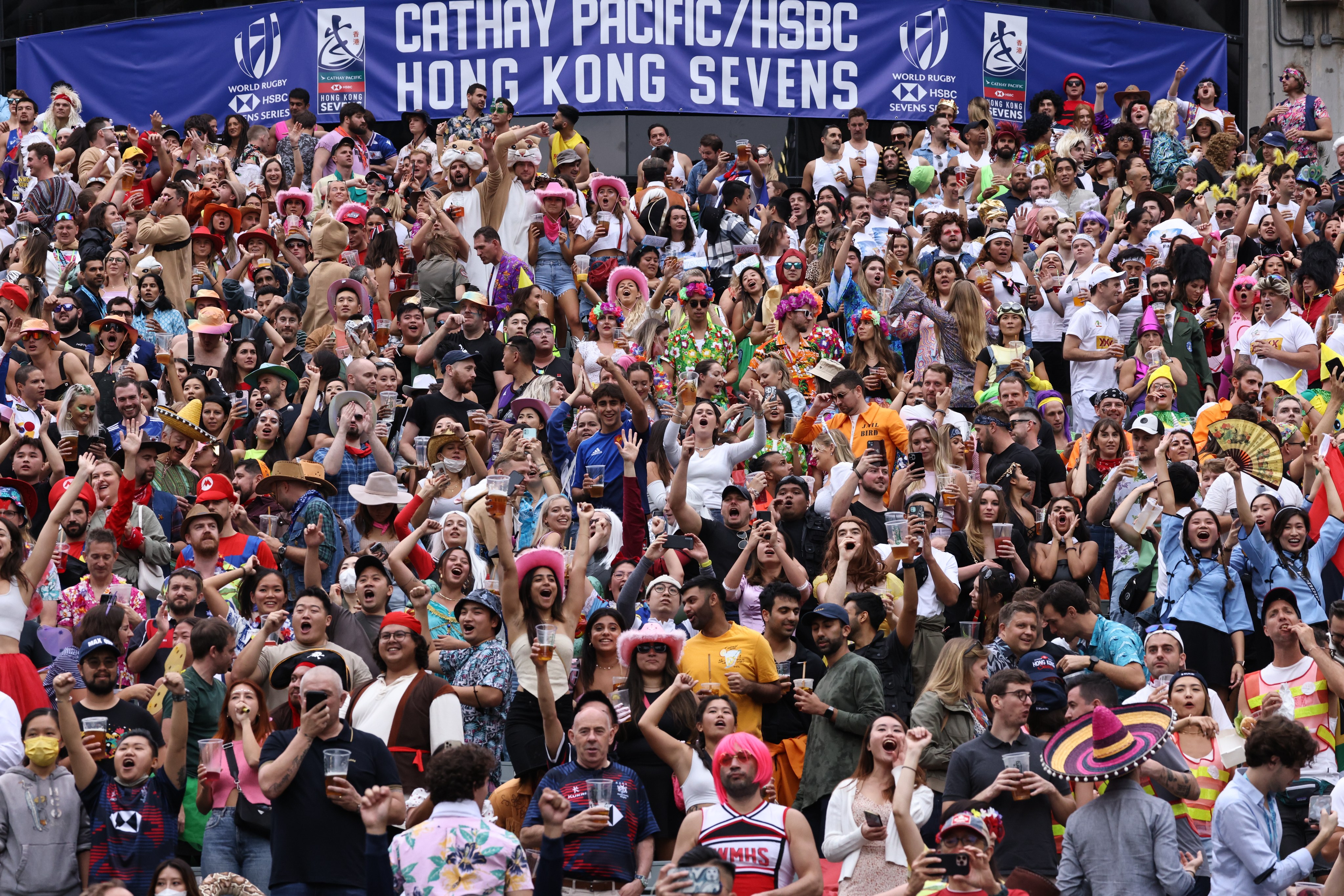 Fans in the South Stand on day 2 of the 2022 Cathay Pacific/HSBC Hong Kong Sevens. Photo: K.Y. Cheng