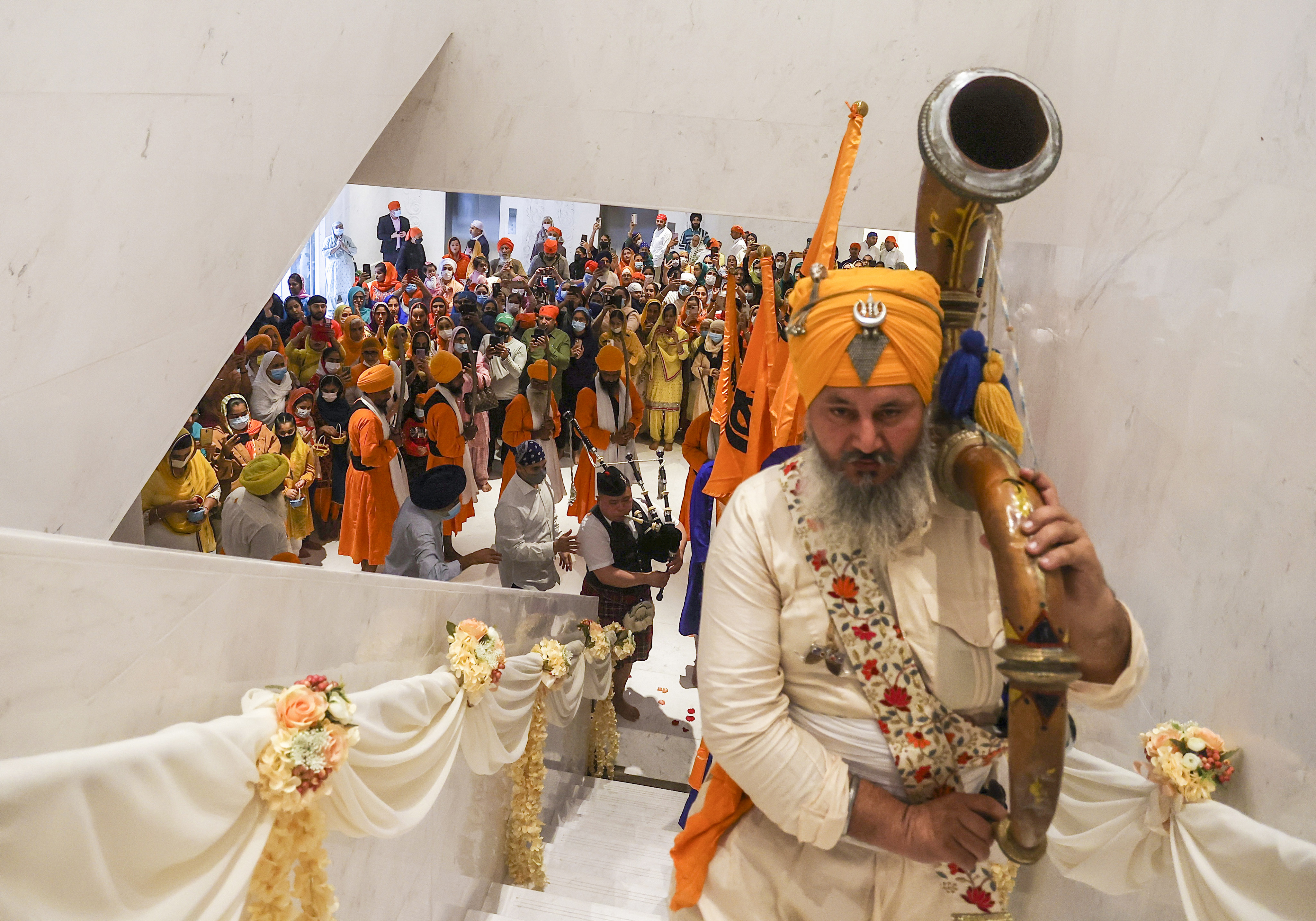 The transport of the Guru Granth Sahib, the main holy text of Sikhism, into the faith’s just-renovated temple in Wan Chai. Photo: Jonathan Wong