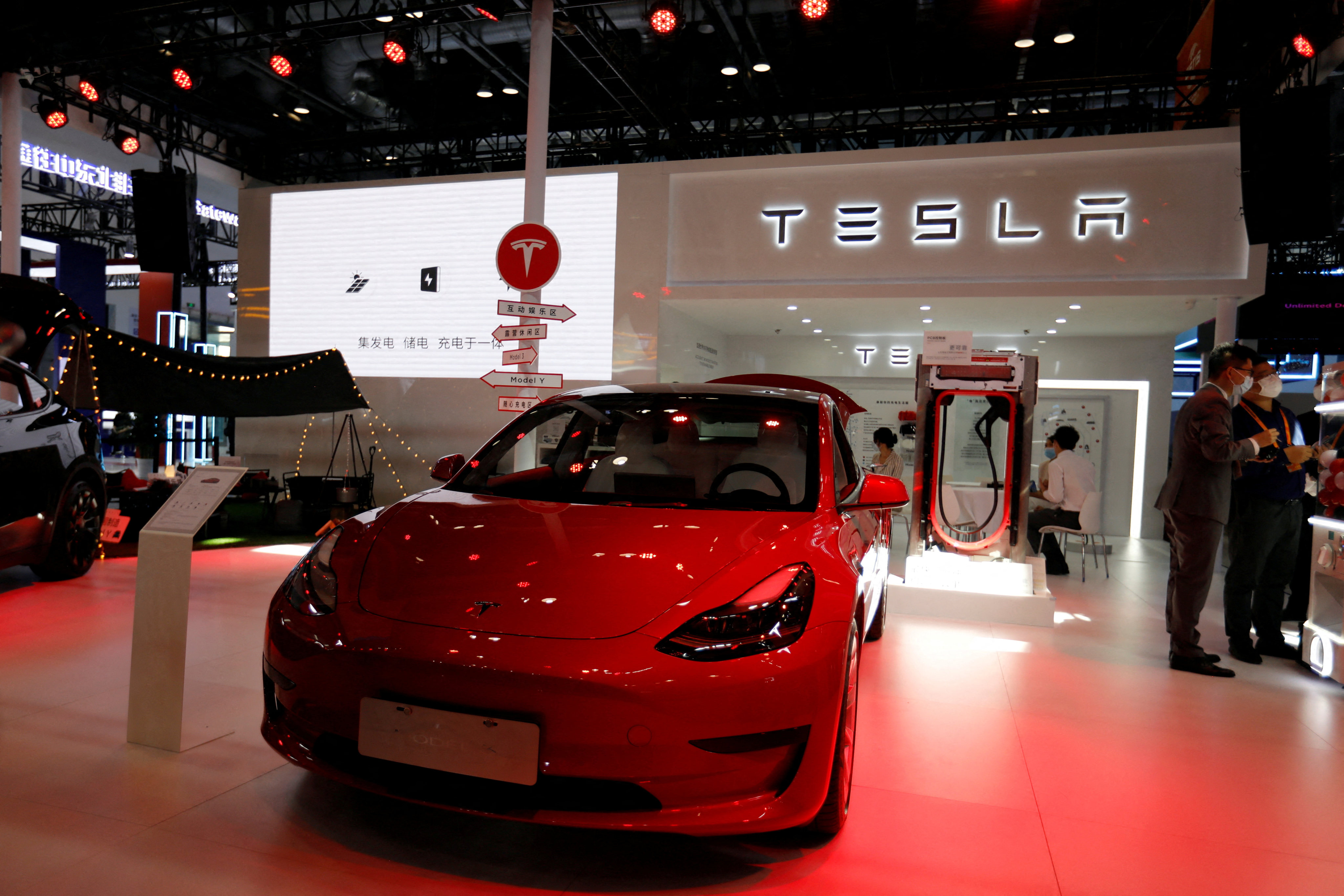 Tesla’s Model S Plaid and Model X Plaid are proving a big draw for consumers at the exhibition. Photo: Reuters