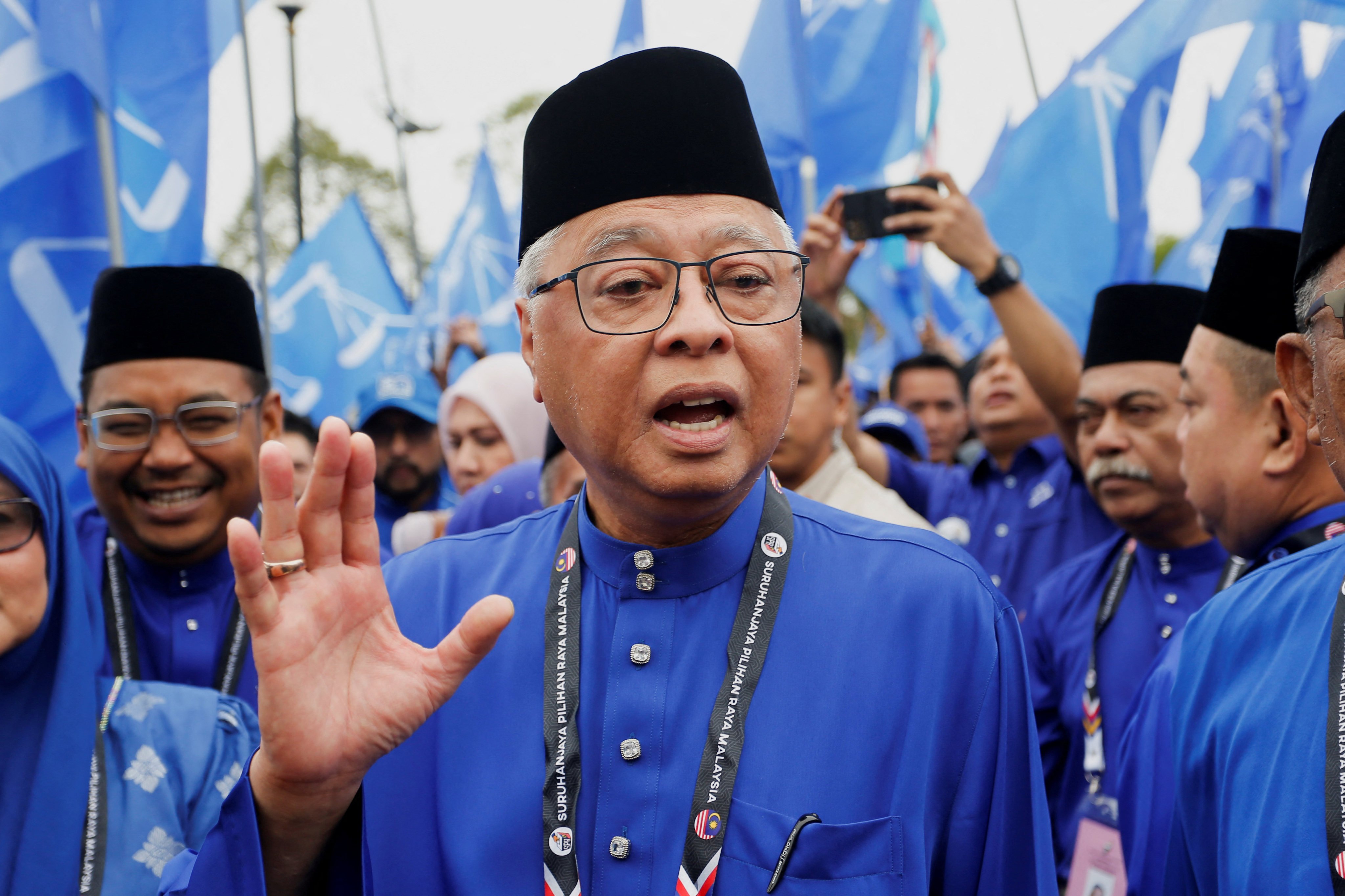 Ismail Sabri Yaakob, Barisan Nasional’s candidate for prime minister, gestures as he arrives at a nomination centre in Bera, Pahang, to submit his nomination papers on Saturday. Photo: Reuters
