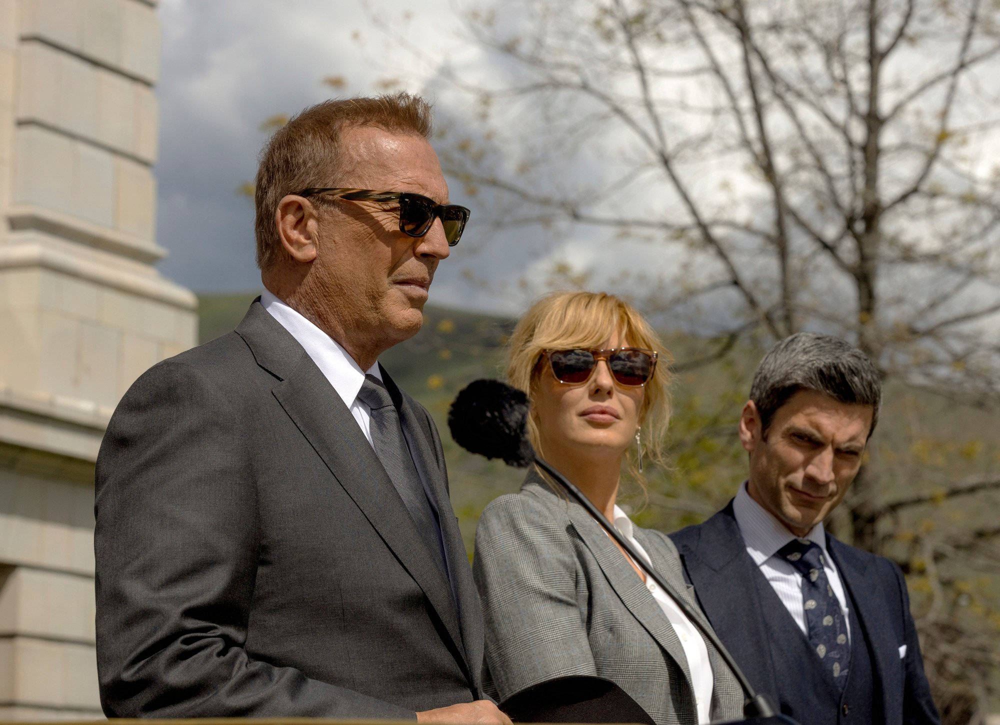 (From left) Costner, Kelly Reilly and Wes Bentley in a scene from Yellowstone. Photo: AP