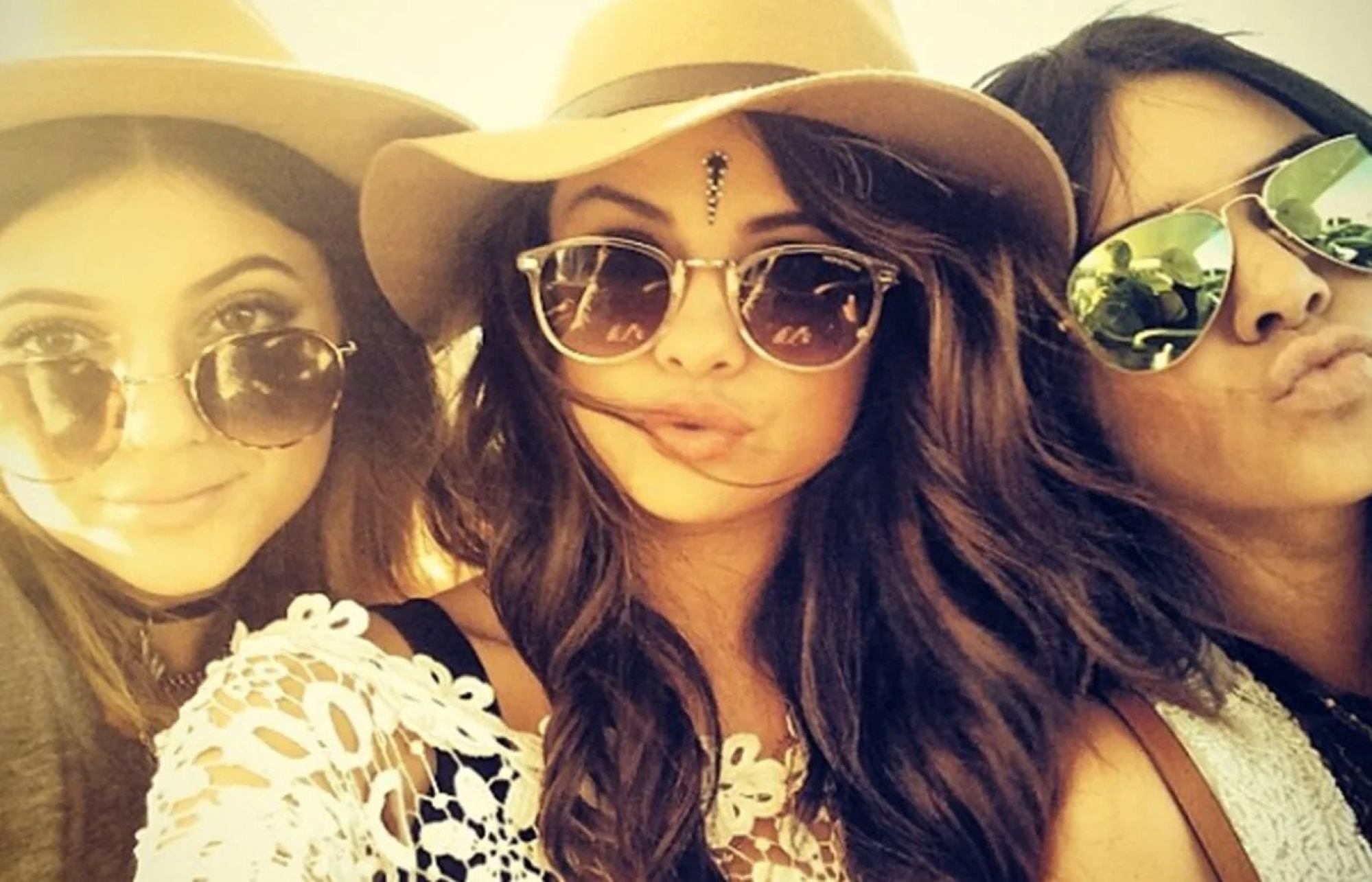 Selena Gomez taking a selfie with Kendall and Kylie Jenner. Photo: @selenagomez/Instagram
