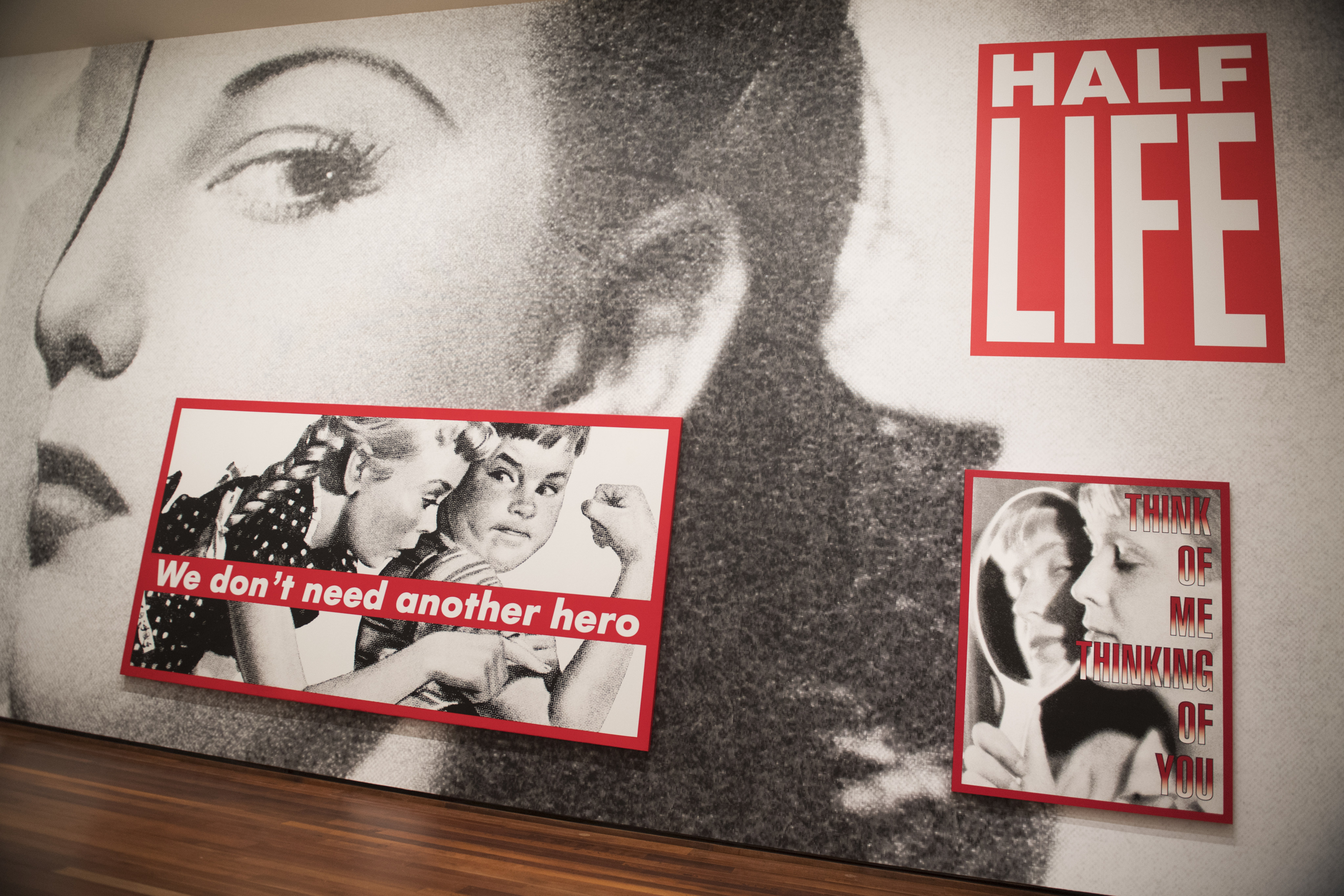 Works by American artist Barbara Kruger on display at the National Gallery of Art - East Building in Washington on September 27, 2016. Photo: Getty Images
