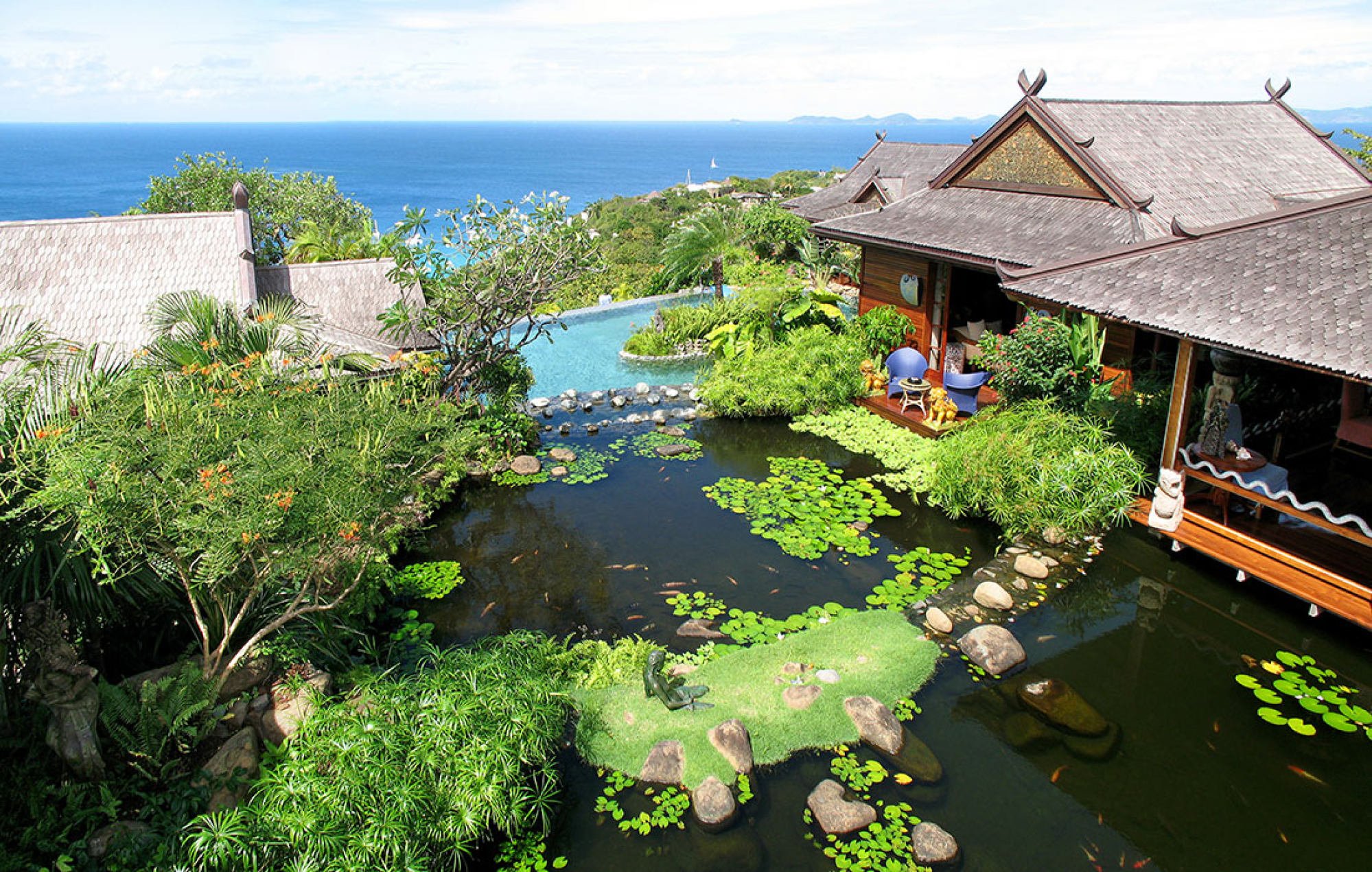 David Bowie’s villa on Mustique includes a waterfall and film room. Photo: Mandalay