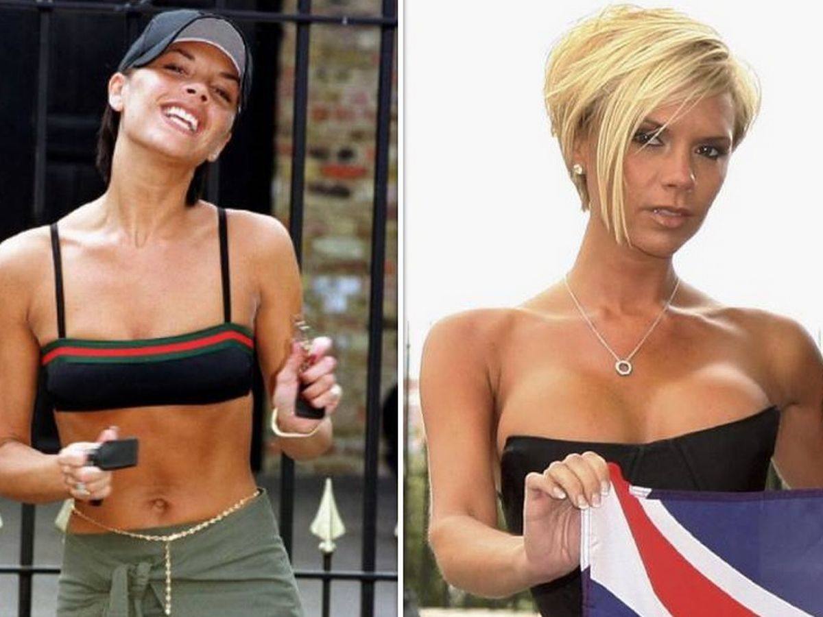 Victoria Beckham before (left) and after getting breast implants. The Spice Girls member says she had plastic surgery reversal to remove the implants a few years after she got them.