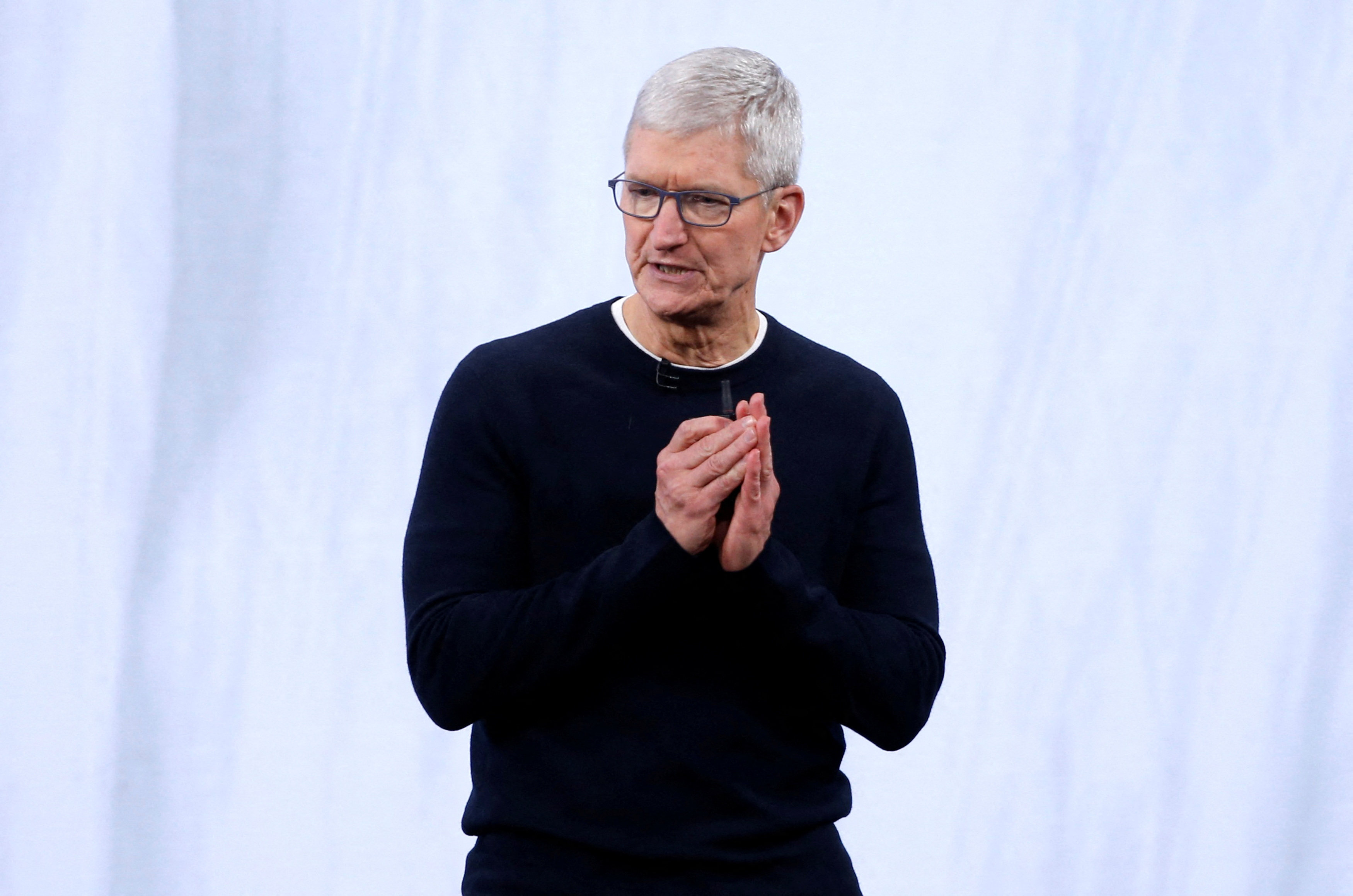 Apple CEO Tim Cook speaks at a company event at its headquarters in Cupertino, California. Photo: Reuters