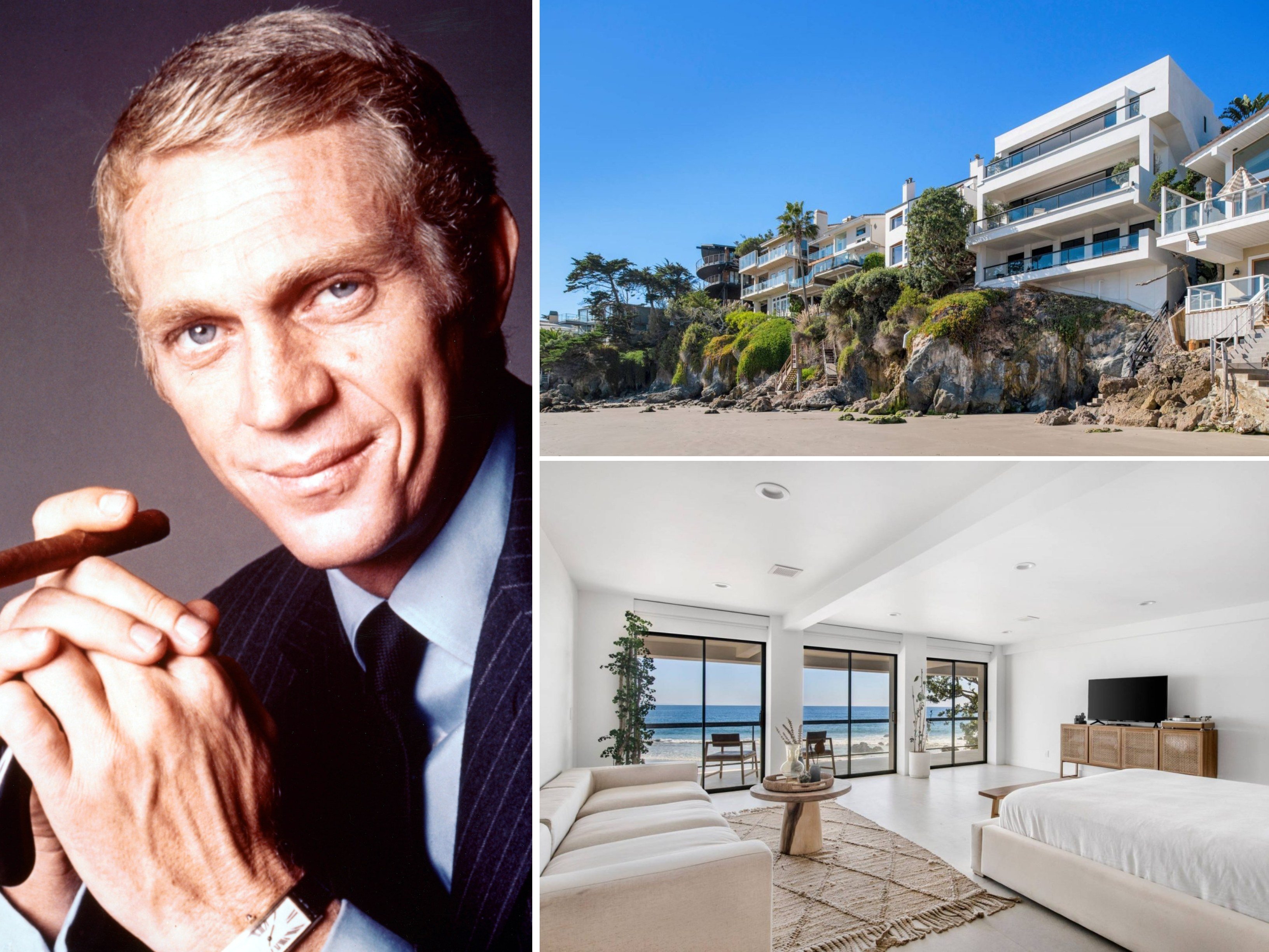Hollywood legend Steve McQueen originally invested in his beachside Malibu home for some privacy. Photos: Getty Images, Coldwell Banker