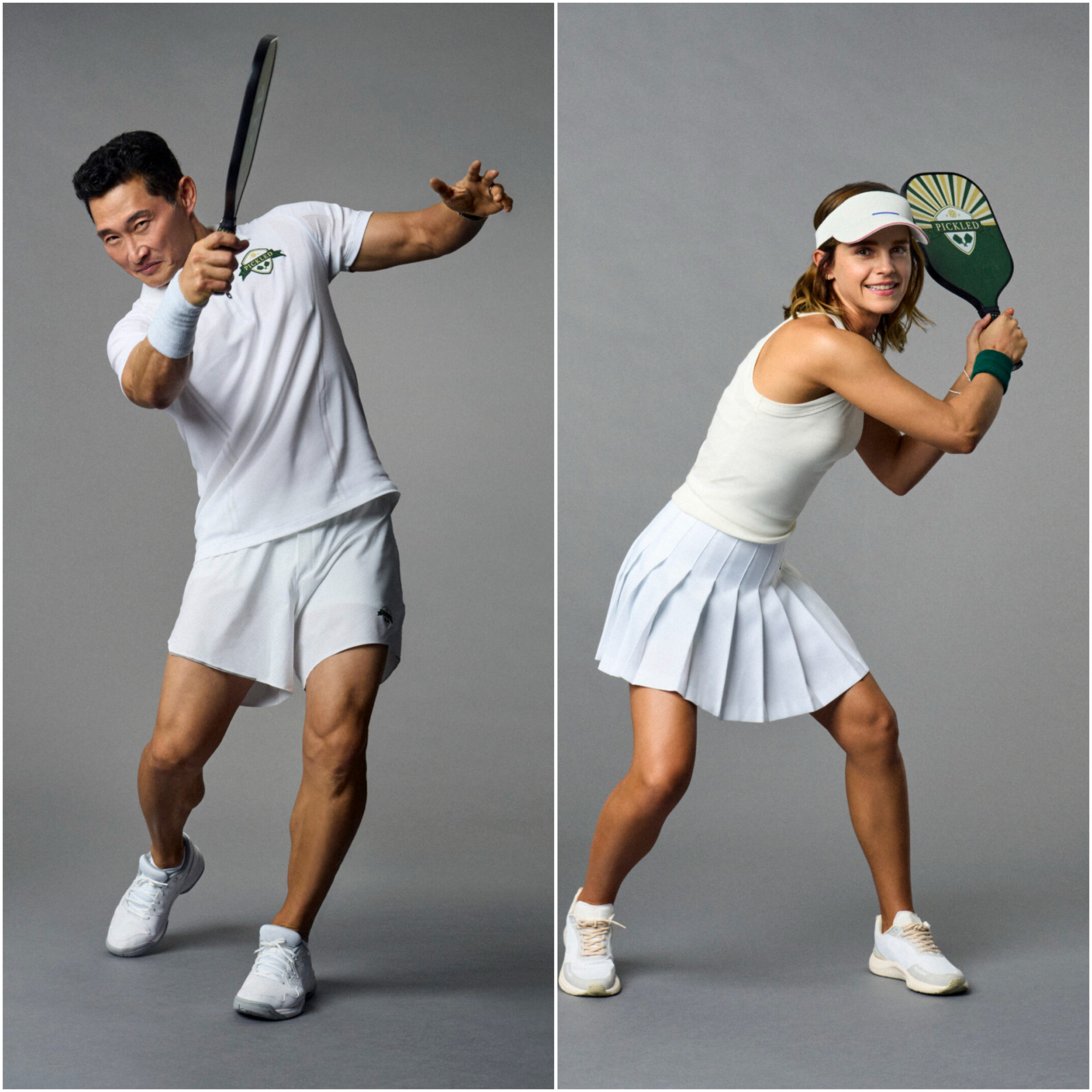Pickled by CBS, hosted by Stephen Colbert and featuring Daniel Dae Kim and Emma Watson playing pickleball. Photo: CBS