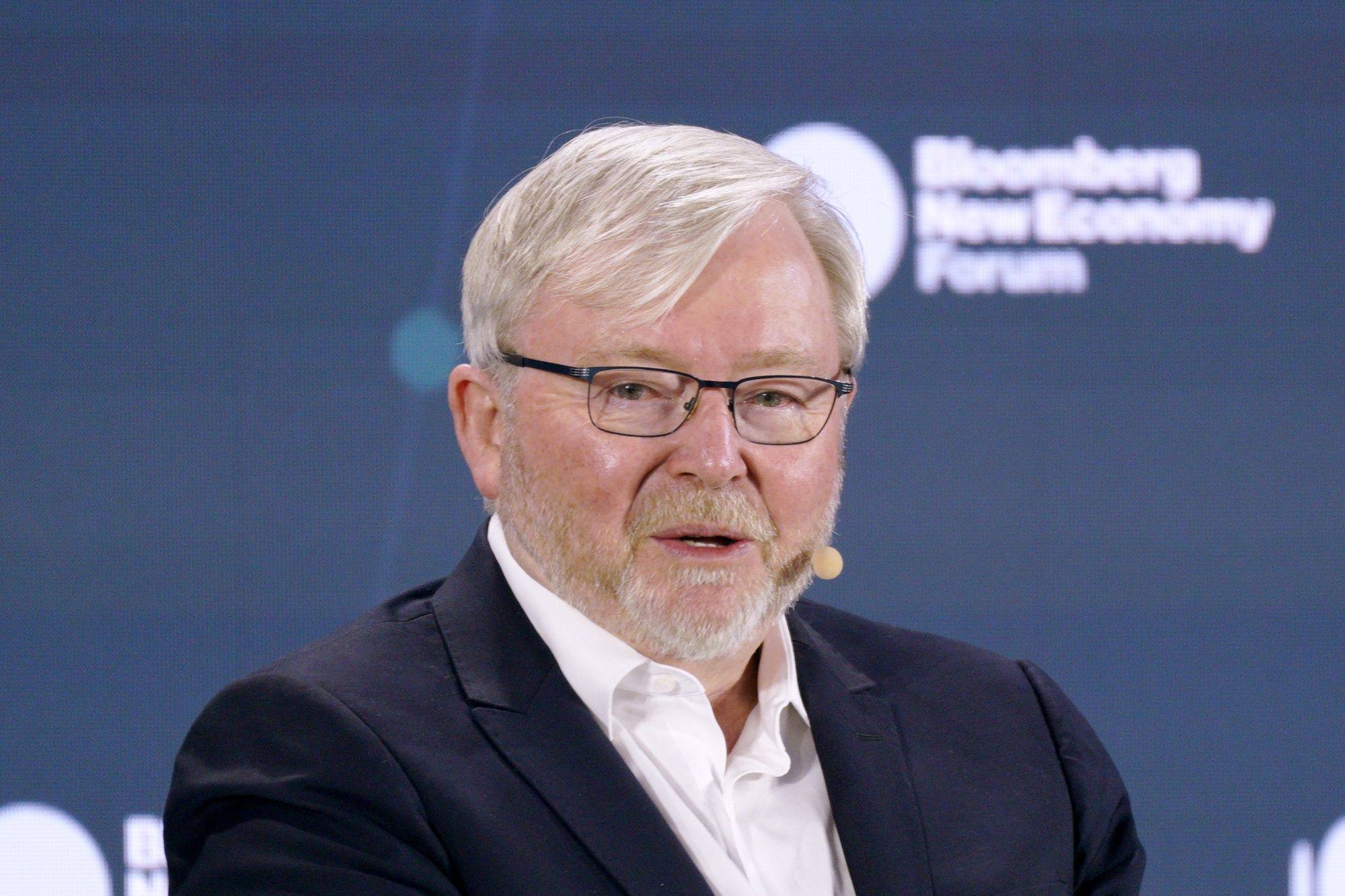 Former Australian Prime Minister Kevin Rudd speaks during the Bloomberg New Economy Forum in Singapore, on Thursday. Photo: Bloomberg