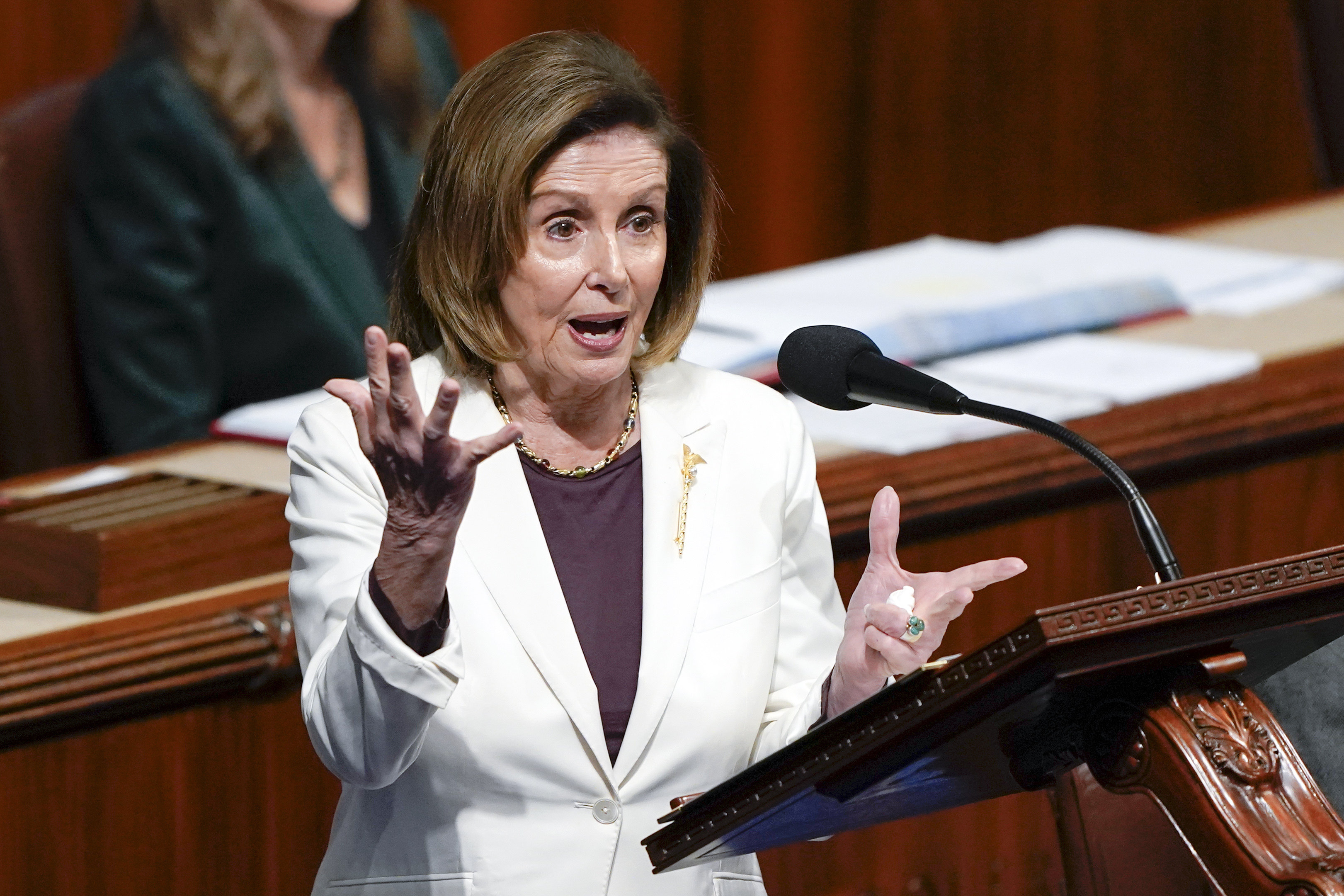 Nancy Pelosi has stepped down as speaks on the House floor at the Capitol in Washington Thursday, Nov. 17, 2022. (AP Photo/Carolyn Kaster)