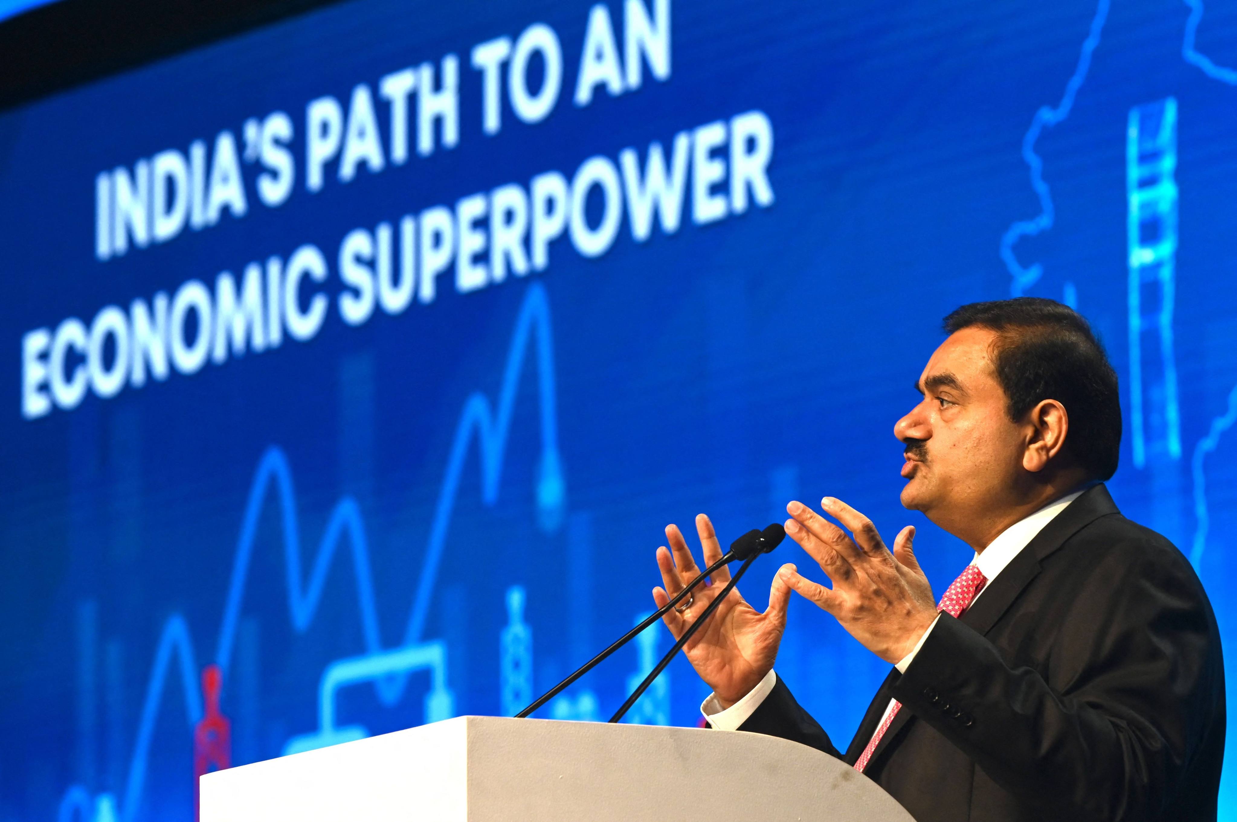 Indian billionaire businessman, Gautam Adani, speaks at the World Congress of Accountants in Mumbai. Photo: AFP