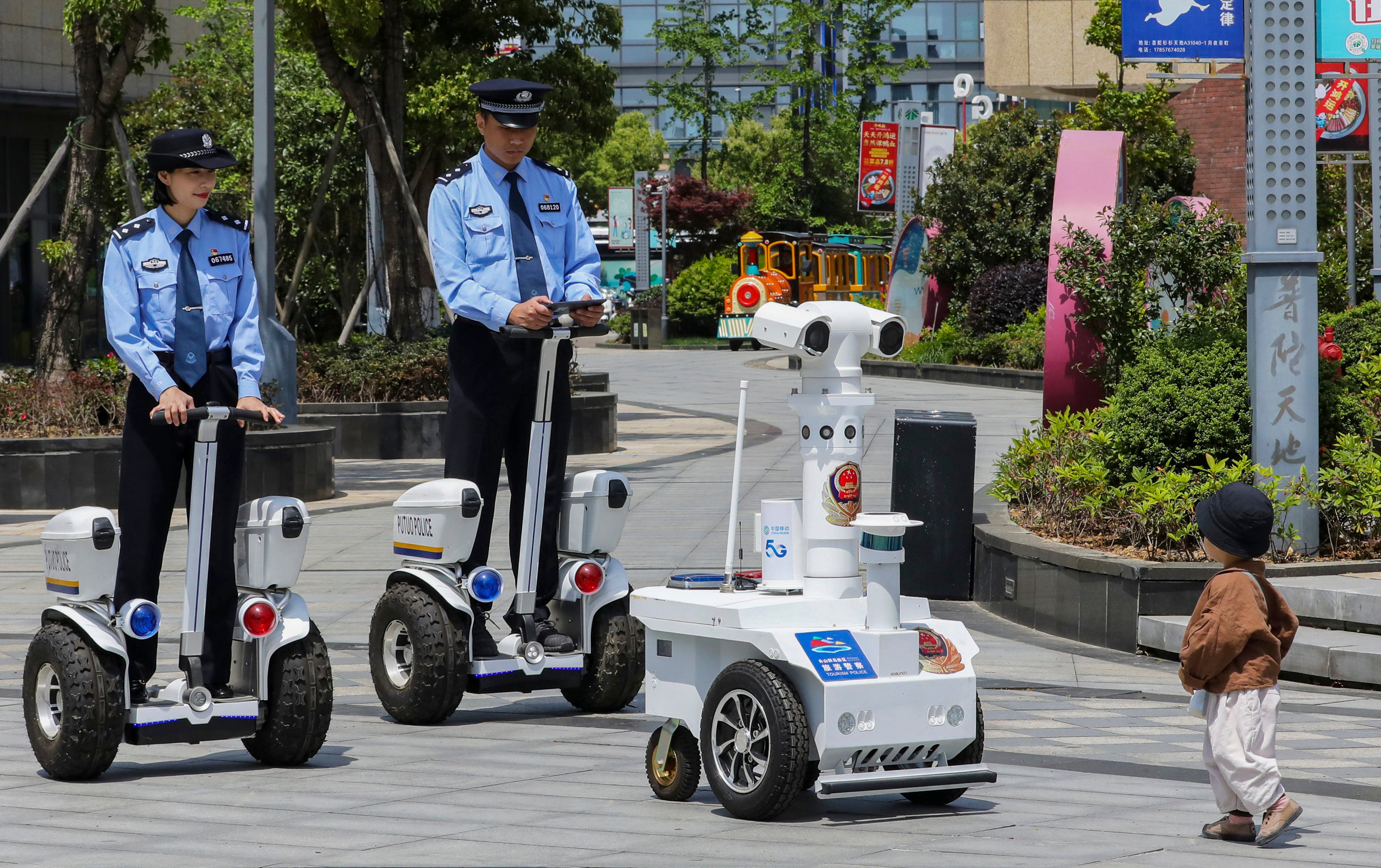The Chinese government is assessing the need for AI-powered robots to boost the capacity of its police force. New research in China says patrolling robots should be a key part of police reform. Photo: Costfoto/Future Publishing via Getty Images