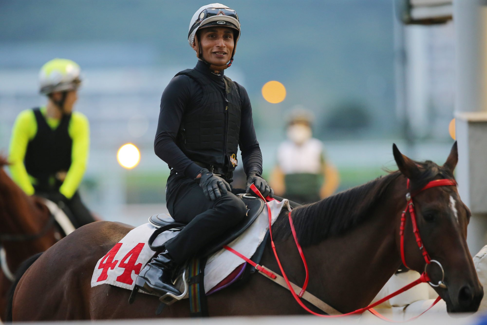 Karis Teetan is all smiles at trackwork.