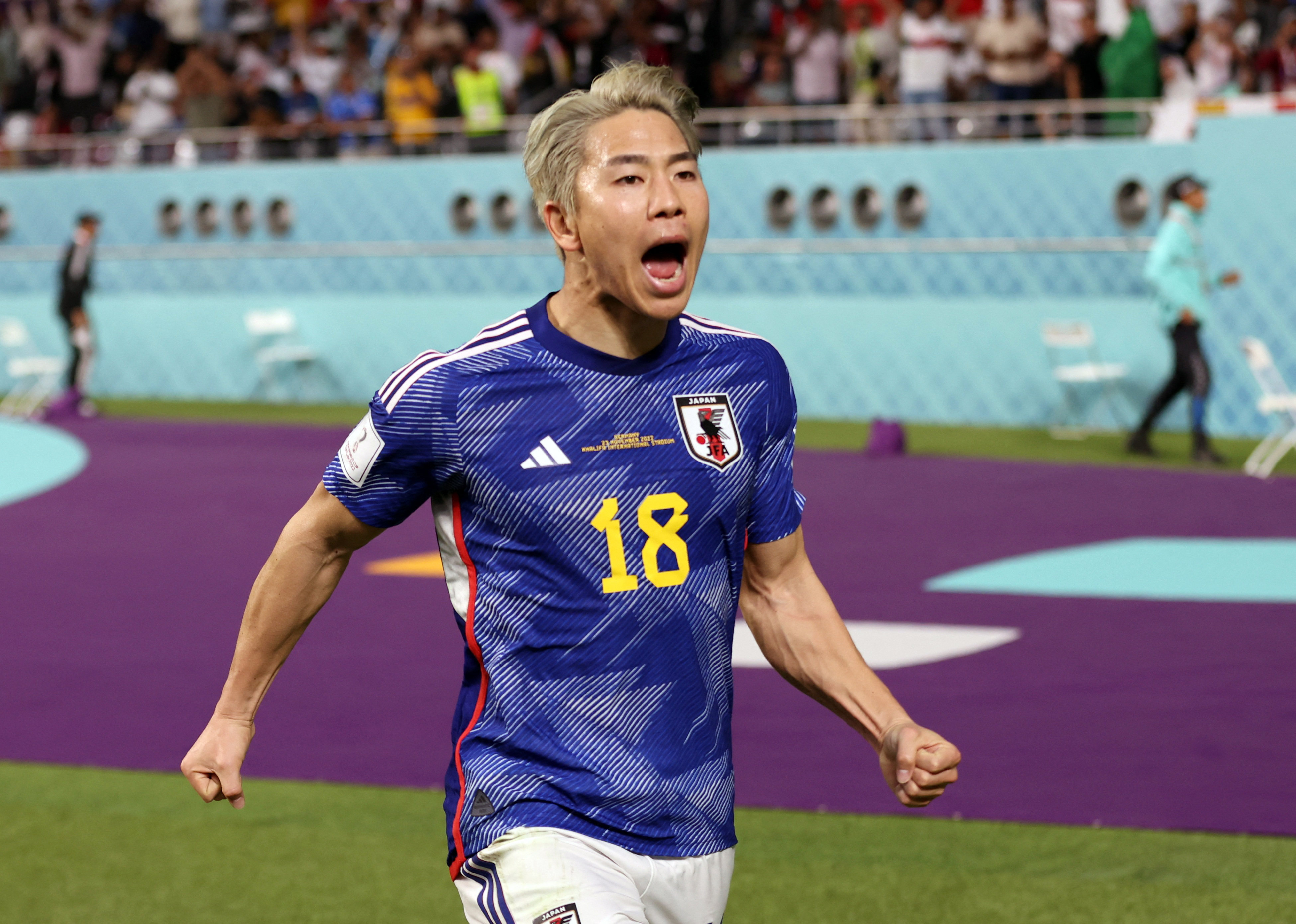 Doha:Japan's Ritsu Doan celebrates after scoring his side's opening goal.